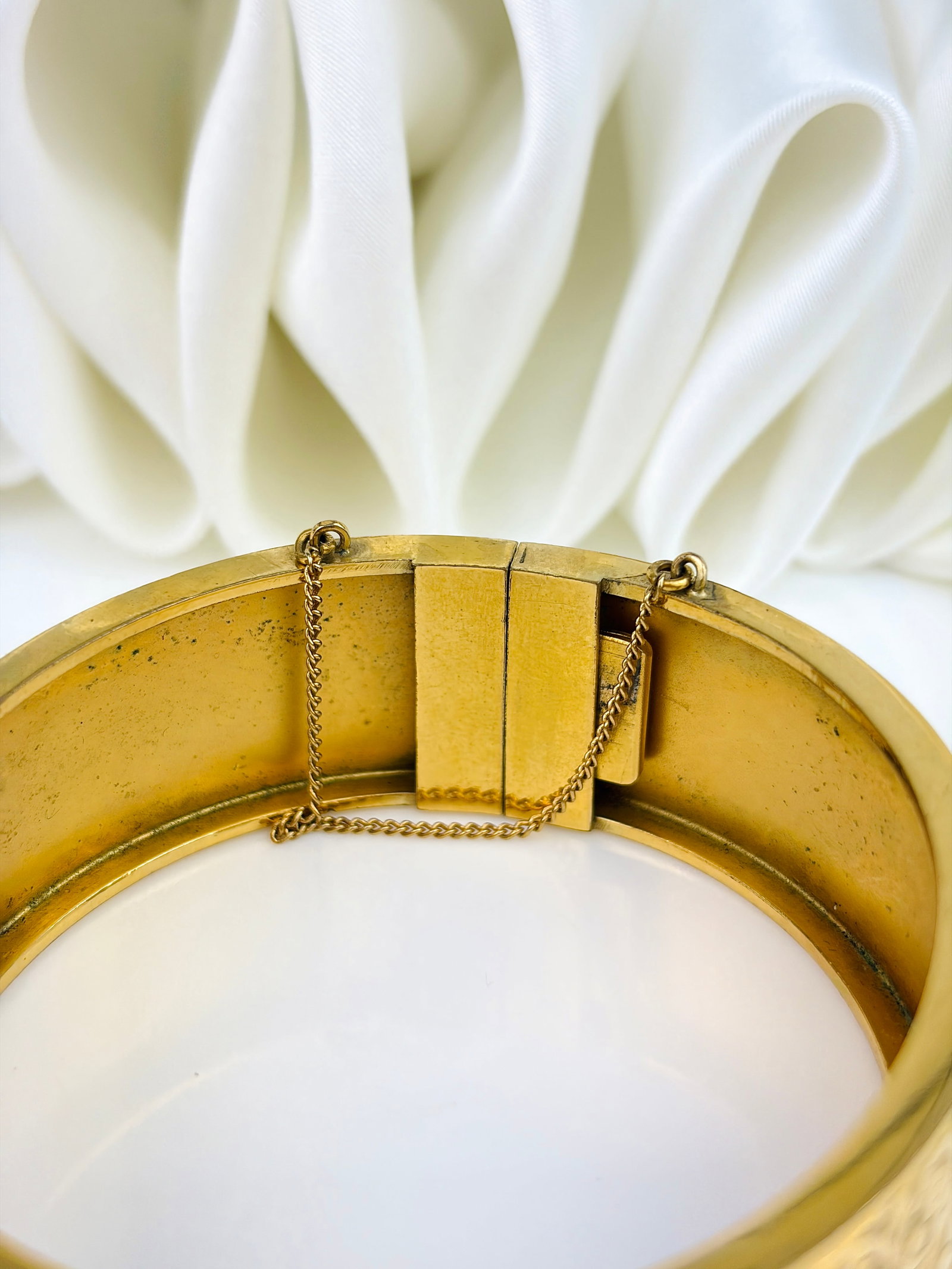 Antique Heavy Engraved Bangle / Bracelet with Safety Chain - 3