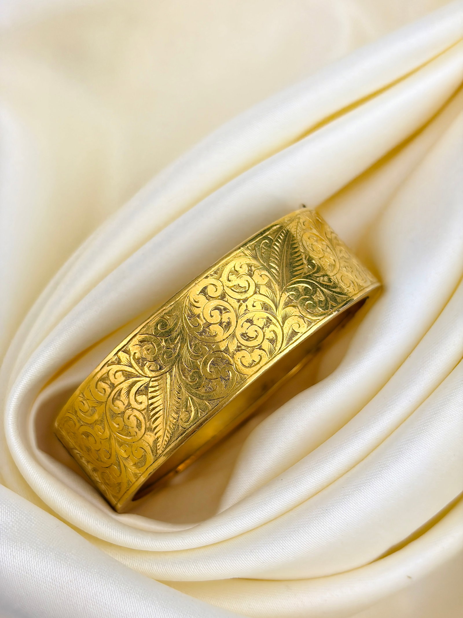 Antique Heavy Engraved Bangle / Bracelet with Safety Chain - 7