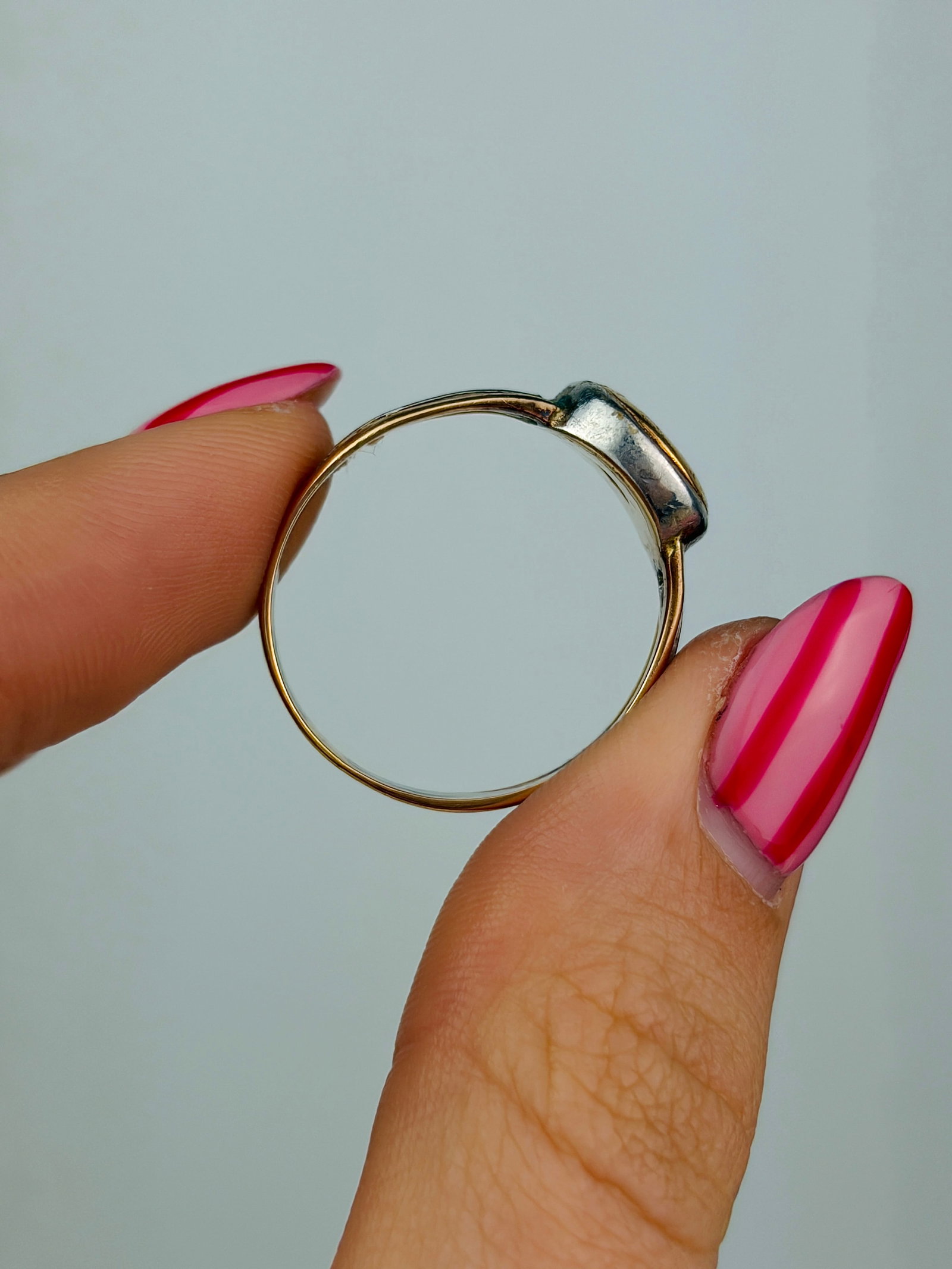 heavy antique 18ct yellow gold and platinum signet ring - 6