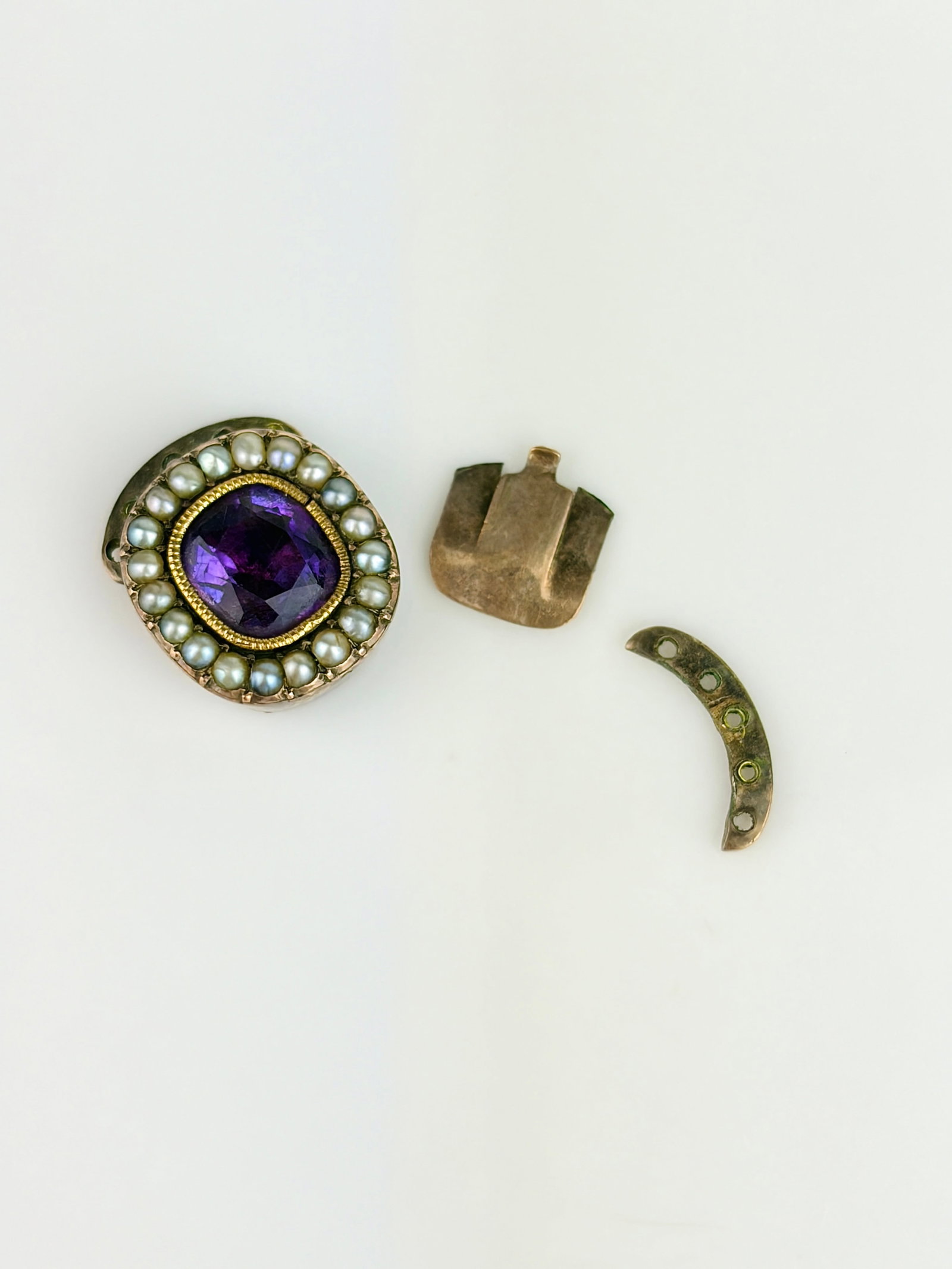 ANTIQUE AMETHYST AND PEARL CLASP - 4