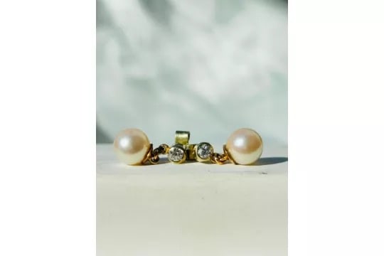 Vintage Pearl and Diamond Gold Drop Earrings - 5