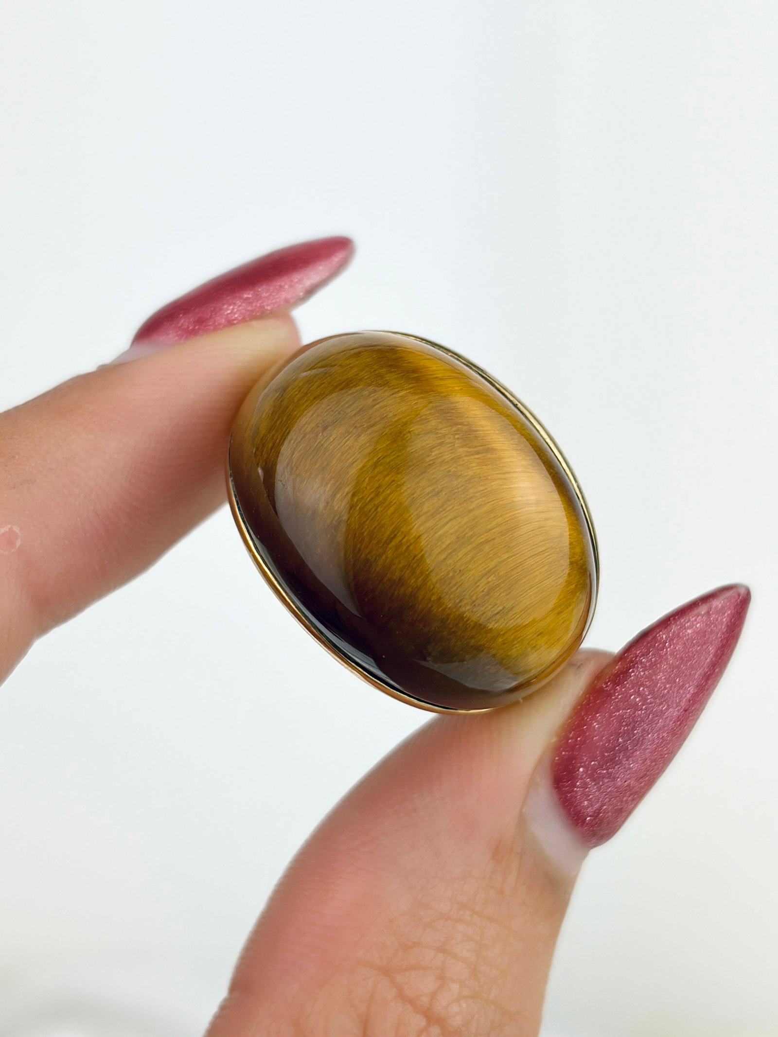Chunky Vintage 9ct Yellow Gold Cabochon Tiger's Eye Dome Ring - 5