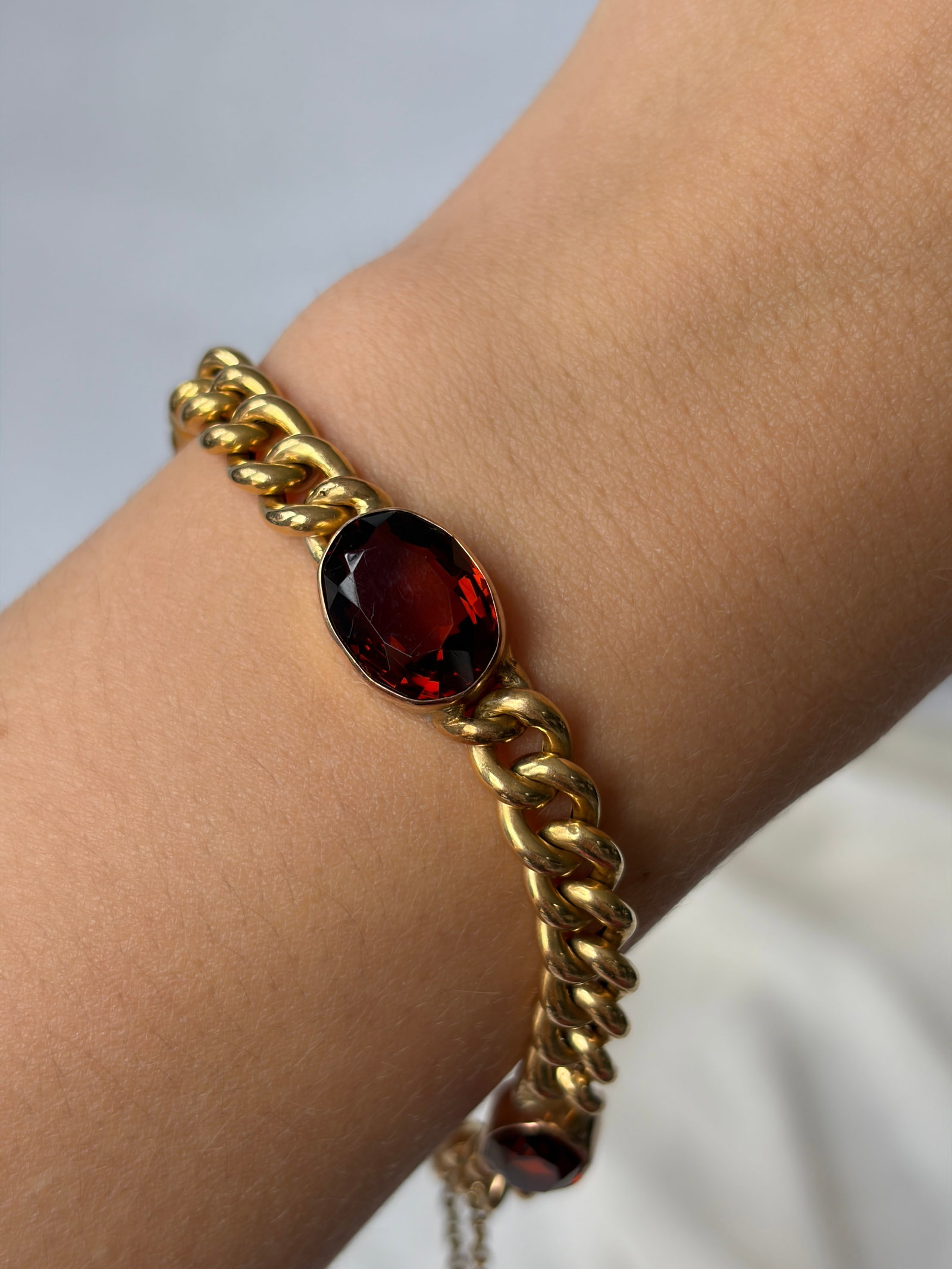 VINTAGE 18CT YELLOW GOLD CITRINE CHAIN BRACELET - 7