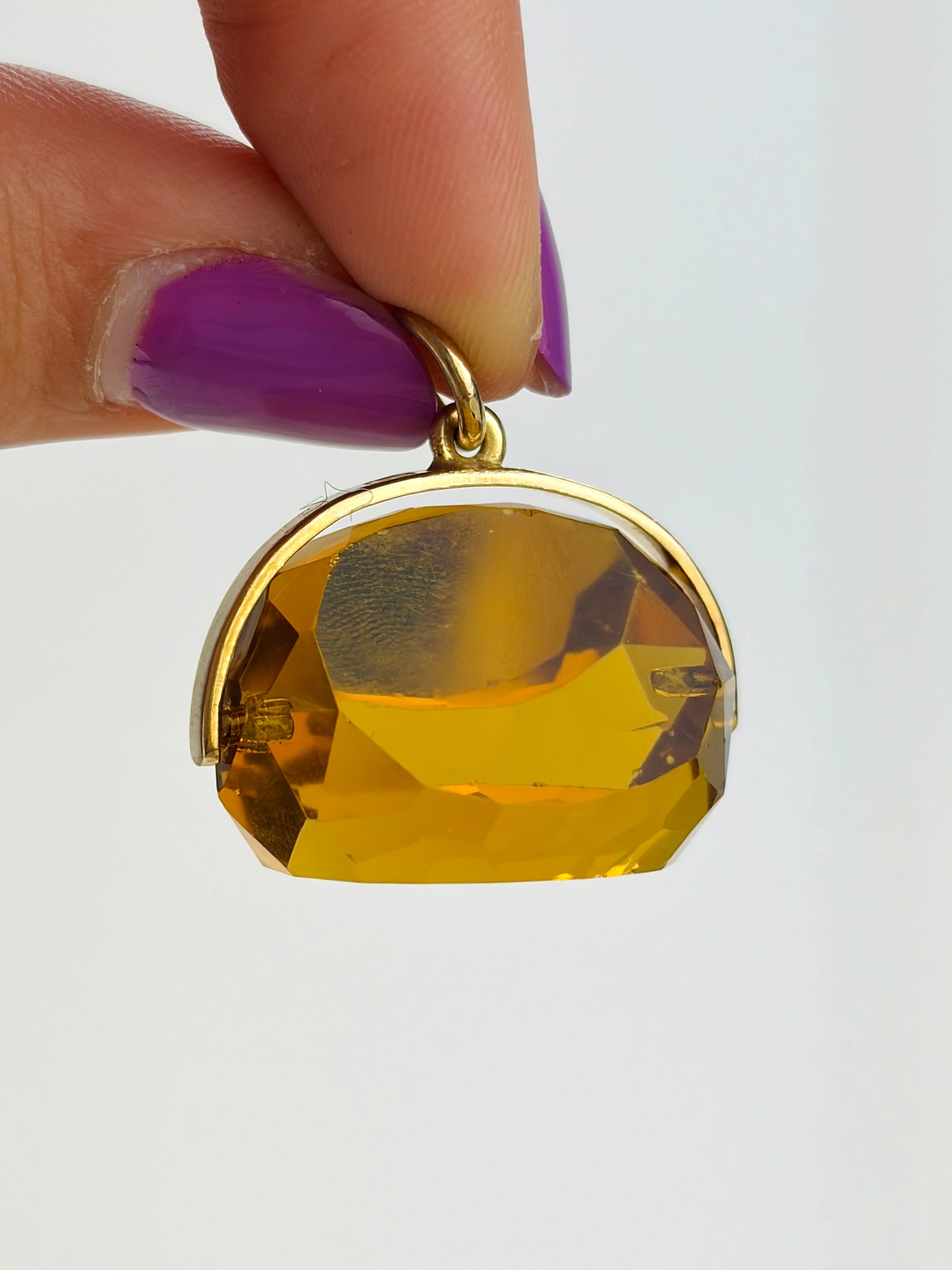 LARGE 9CT YELLOW GOLD CITRINE SPINNING FOB PENDANT - 4