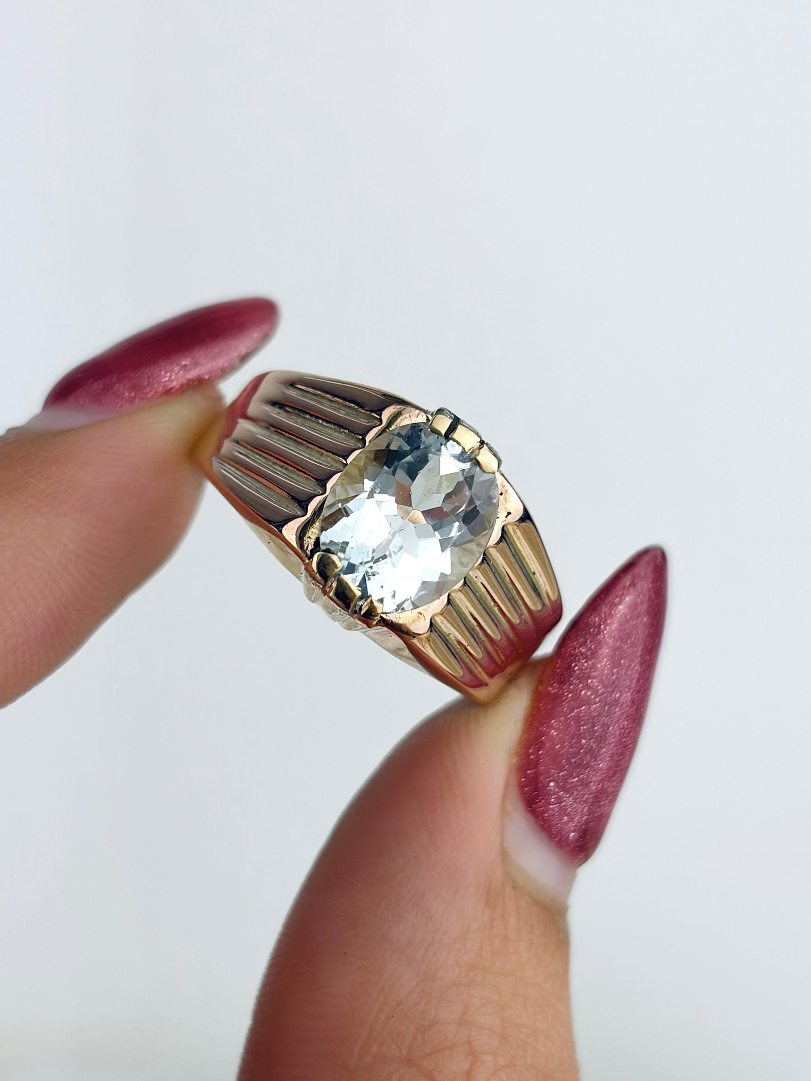 Chunky Vintage 14ct Yellow Gold Aquamarine Ring - 5