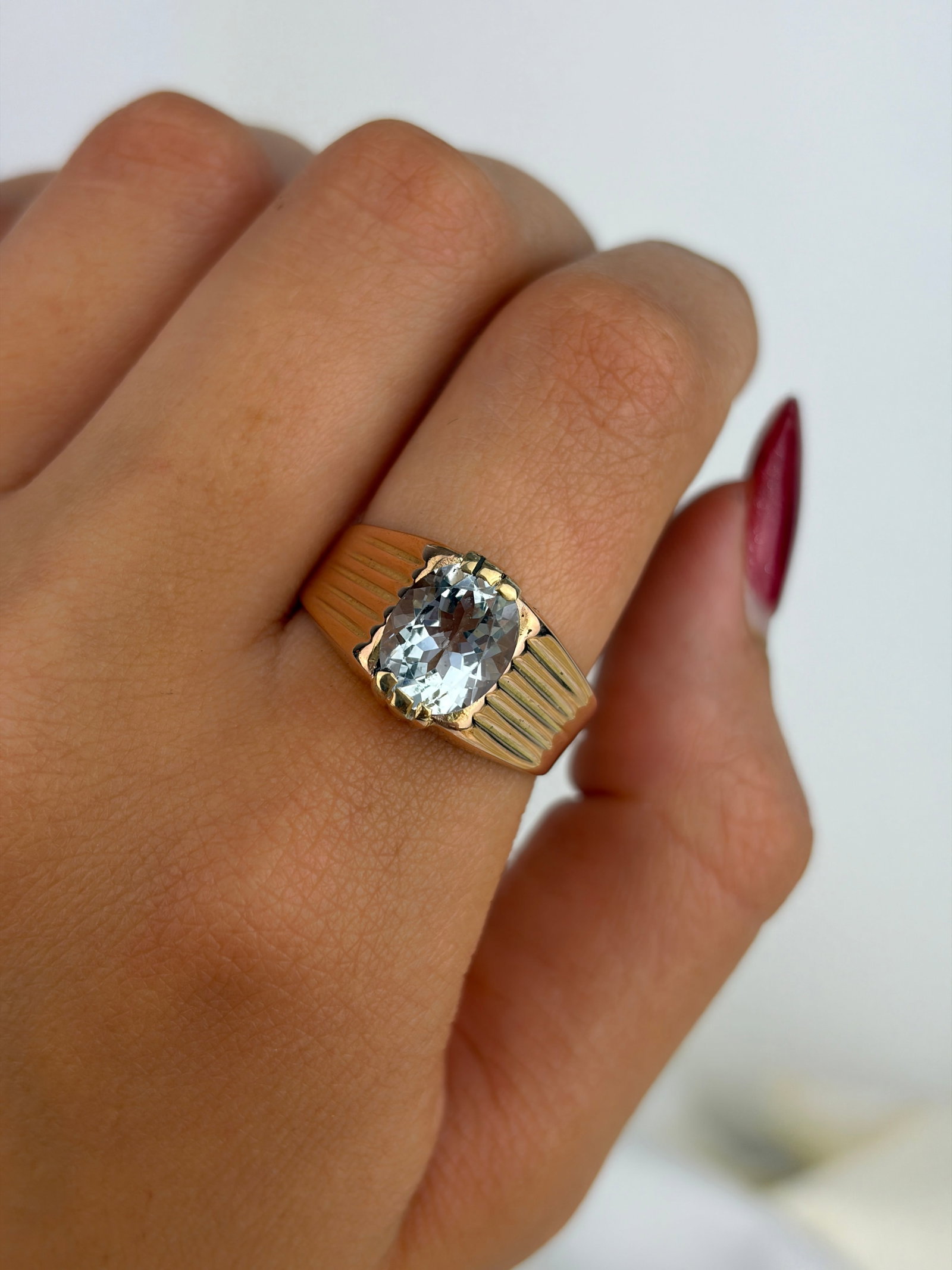 Chunky Vintage 14ct Yellow Gold Aquamarine Ring - 8