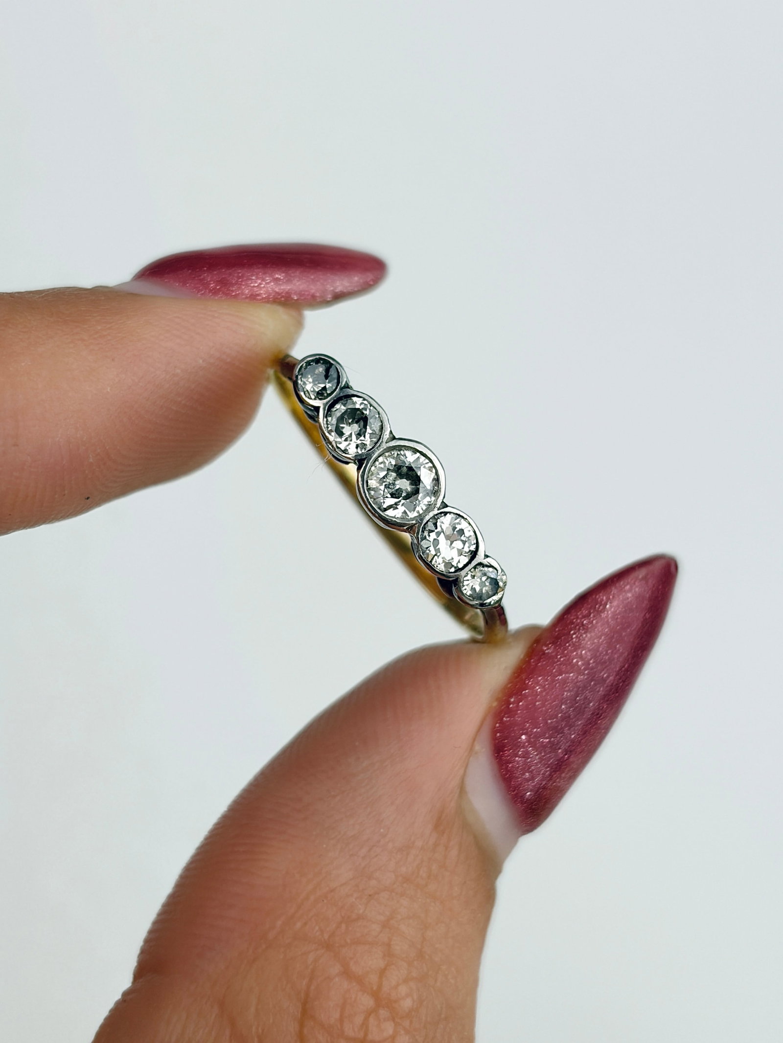 Antique Art Deco Bezel Set Diamond 5 Stone Ring in Gold - 5