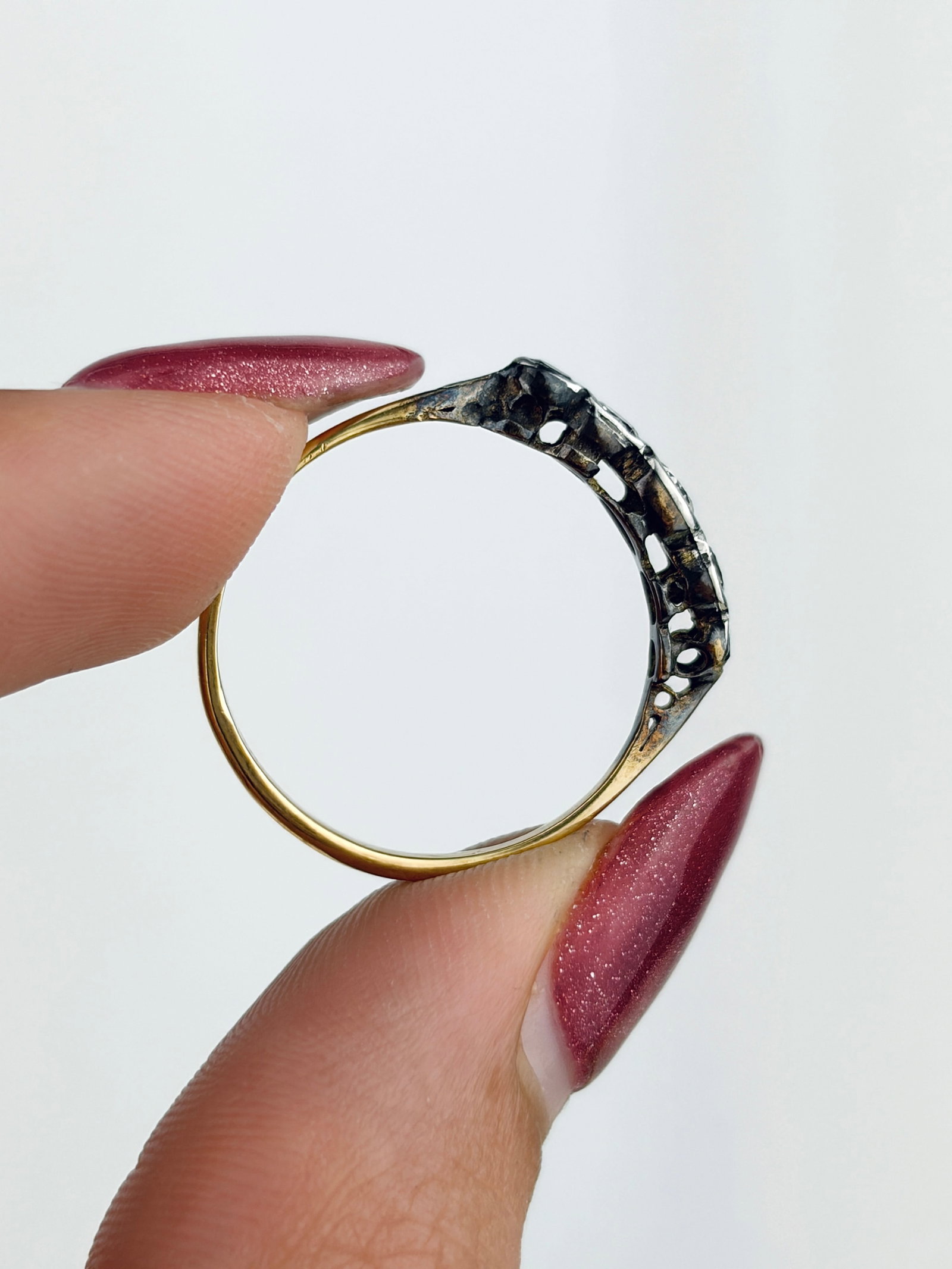 Antique Art Deco Bezel Set Diamond 5 Stone Ring in Gold - 6