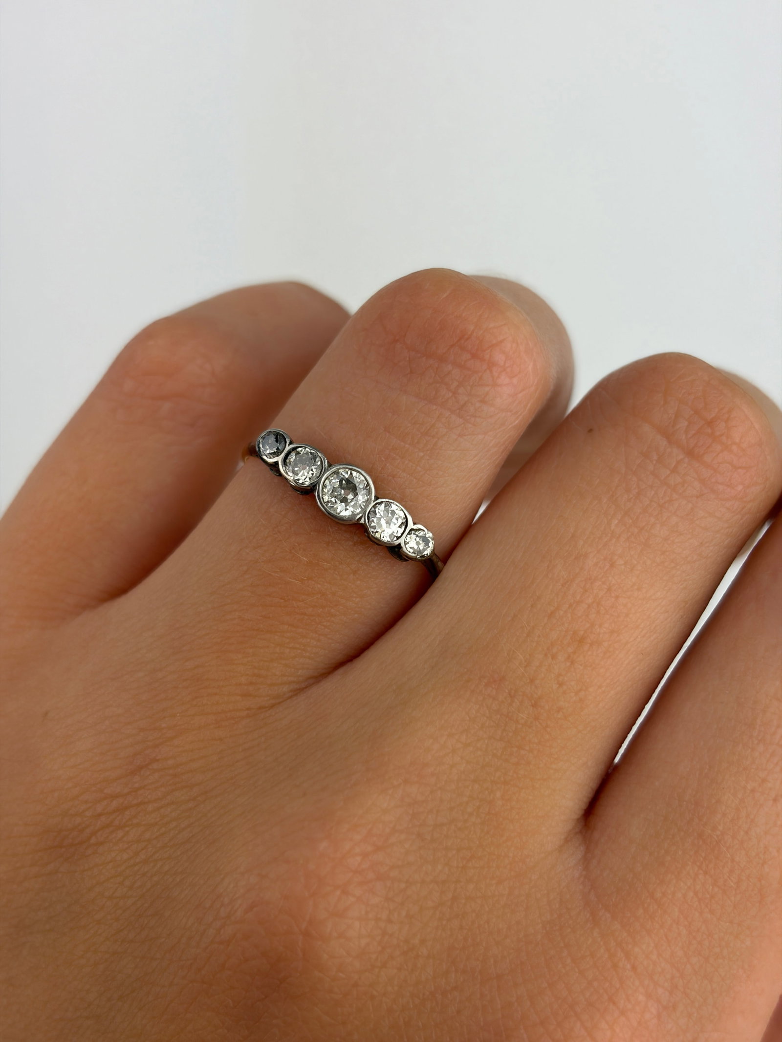 Antique Art Deco Bezel Set Diamond 5 Stone Ring in Gold - 8