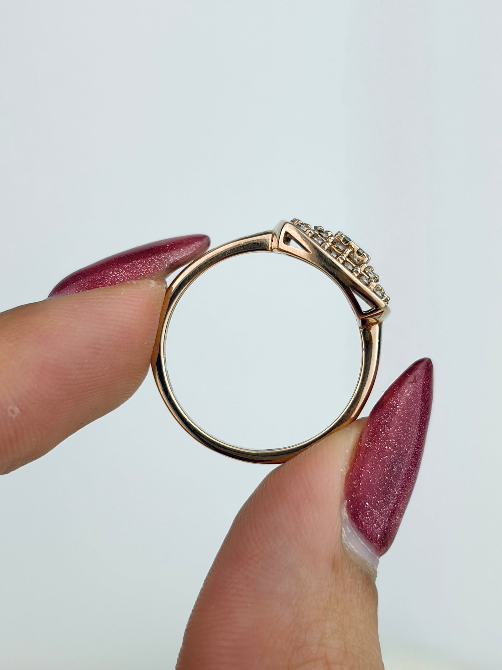 9ct Rose Gold Diamond Square Ring - 6