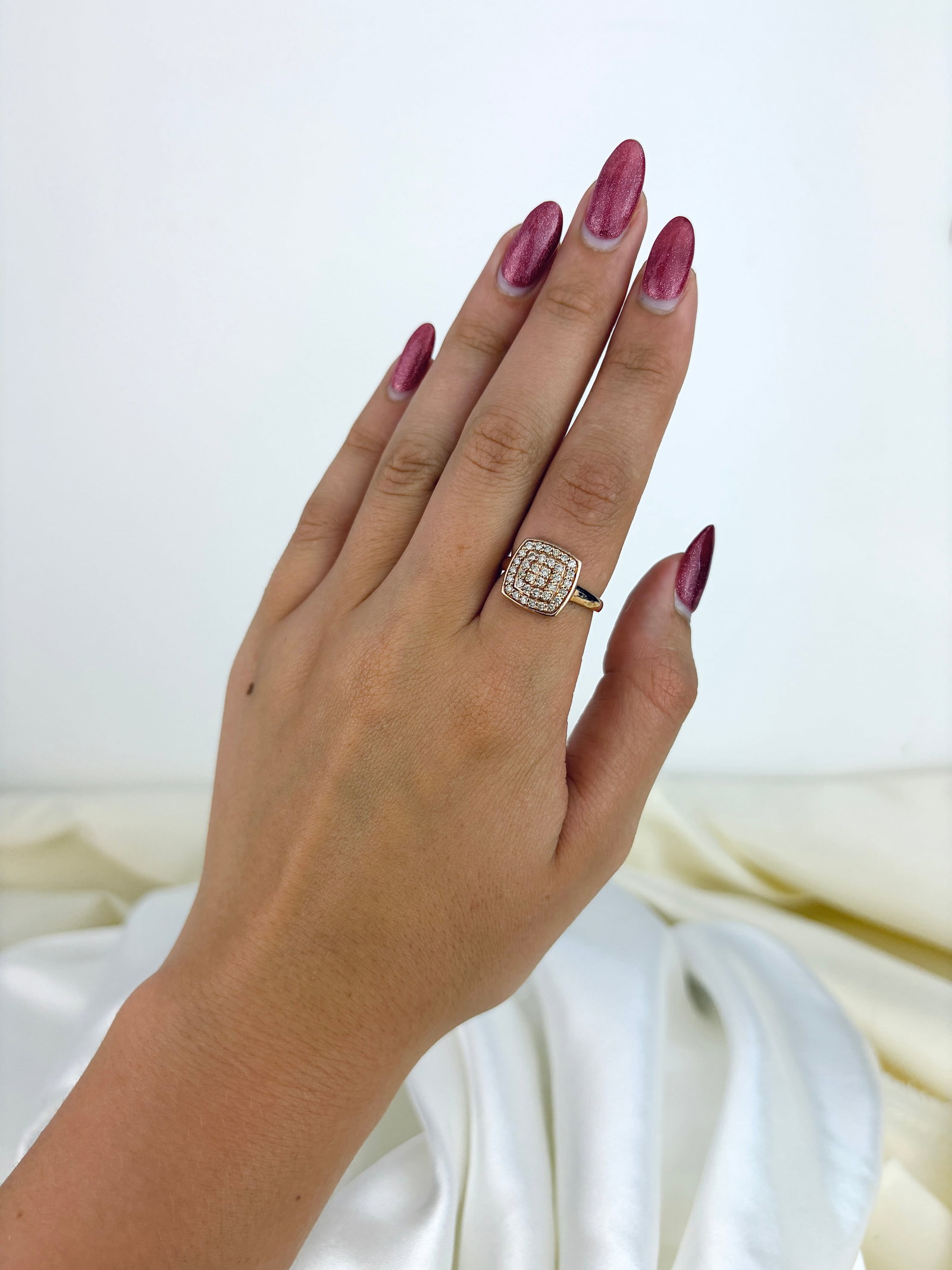 9ct Rose Gold Diamond Square Ring - 7