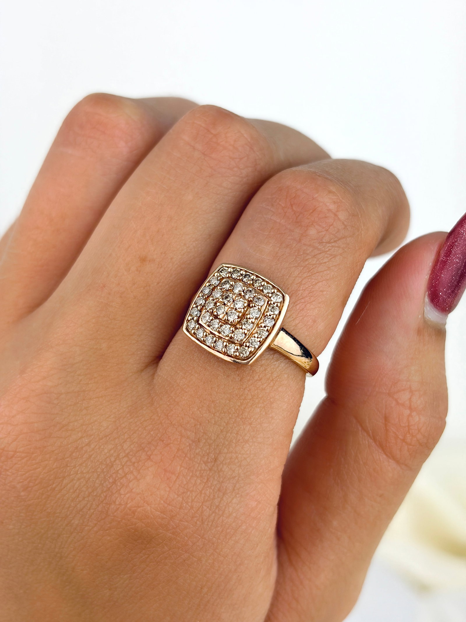 9ct Rose Gold Diamond Square Ring - 8
