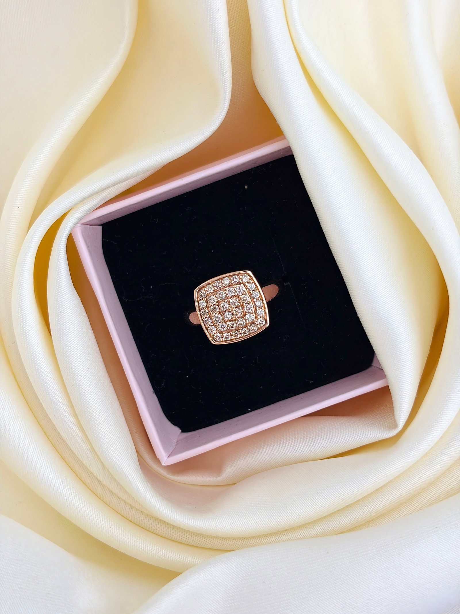 9ct Rose Gold Diamond Square Ring - 9