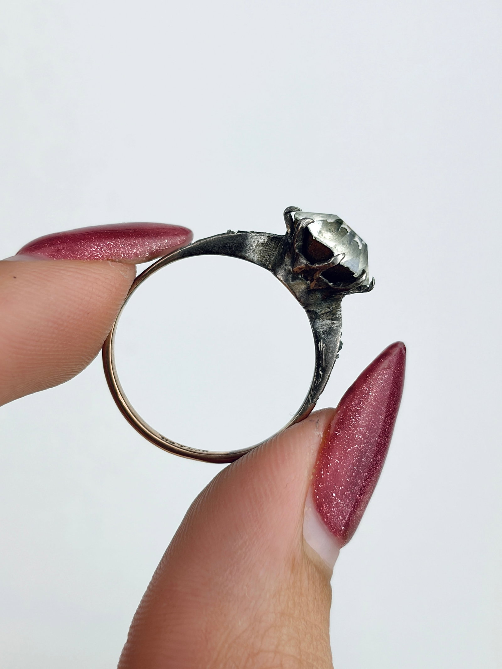 Antique 9ct Gold and Silver Paste Ring - 6