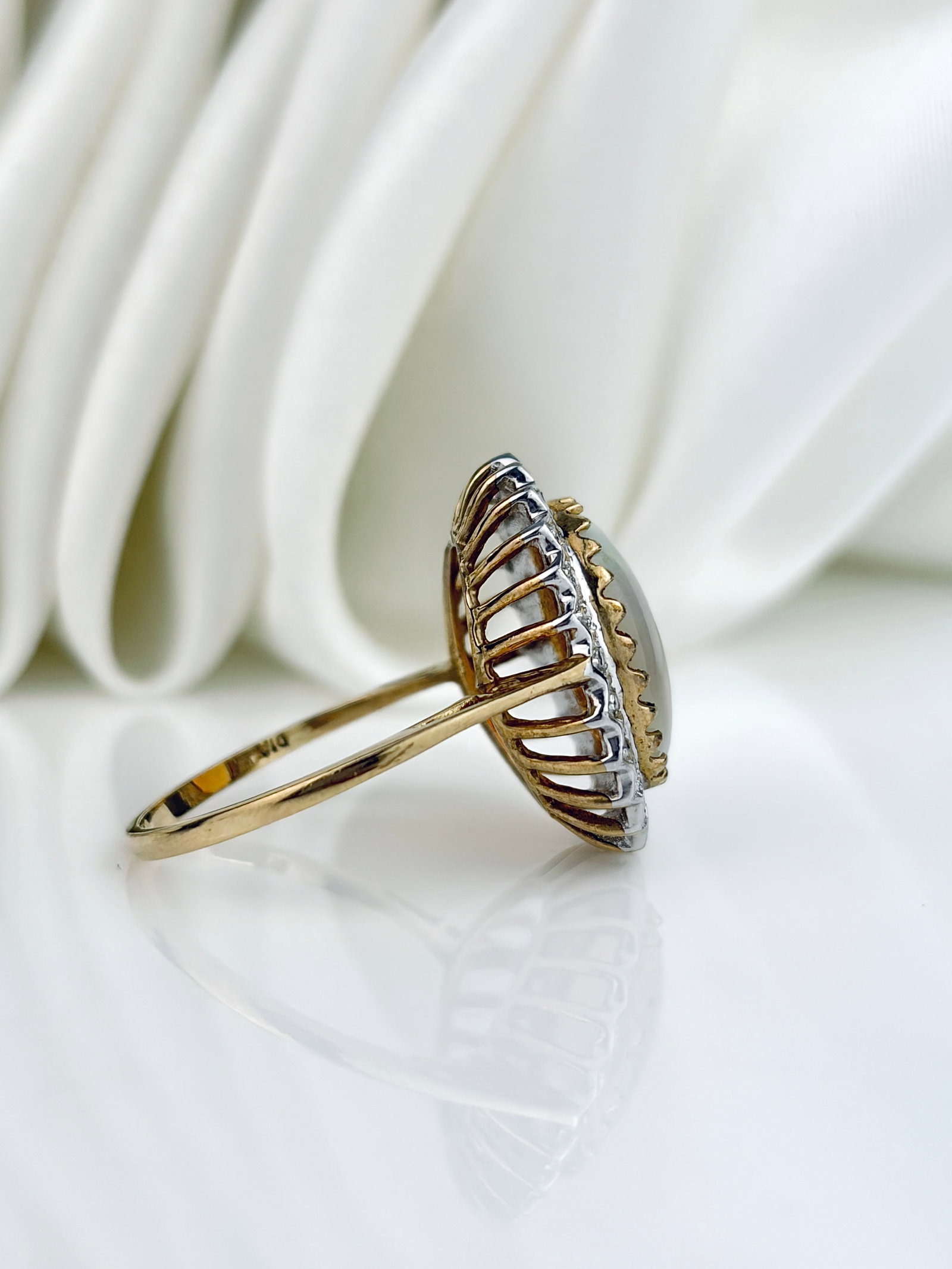 Lovely Large Opal and Diamond Halo Ring in 9ct Yellow Gold - 2