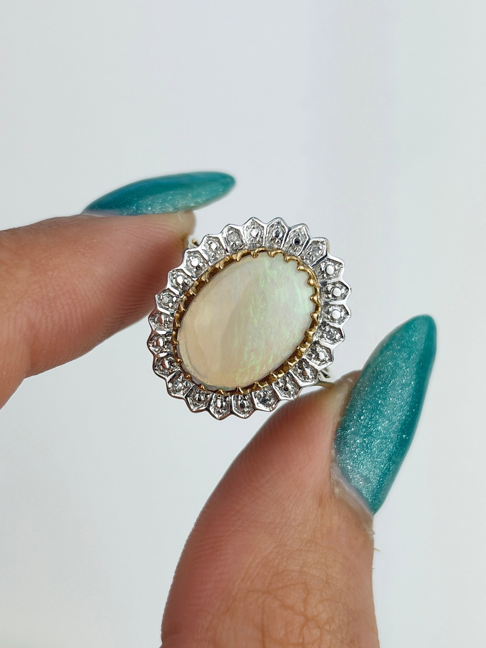Lovely Large Opal and Diamond Halo Ring in 9ct Yellow Gold - 5