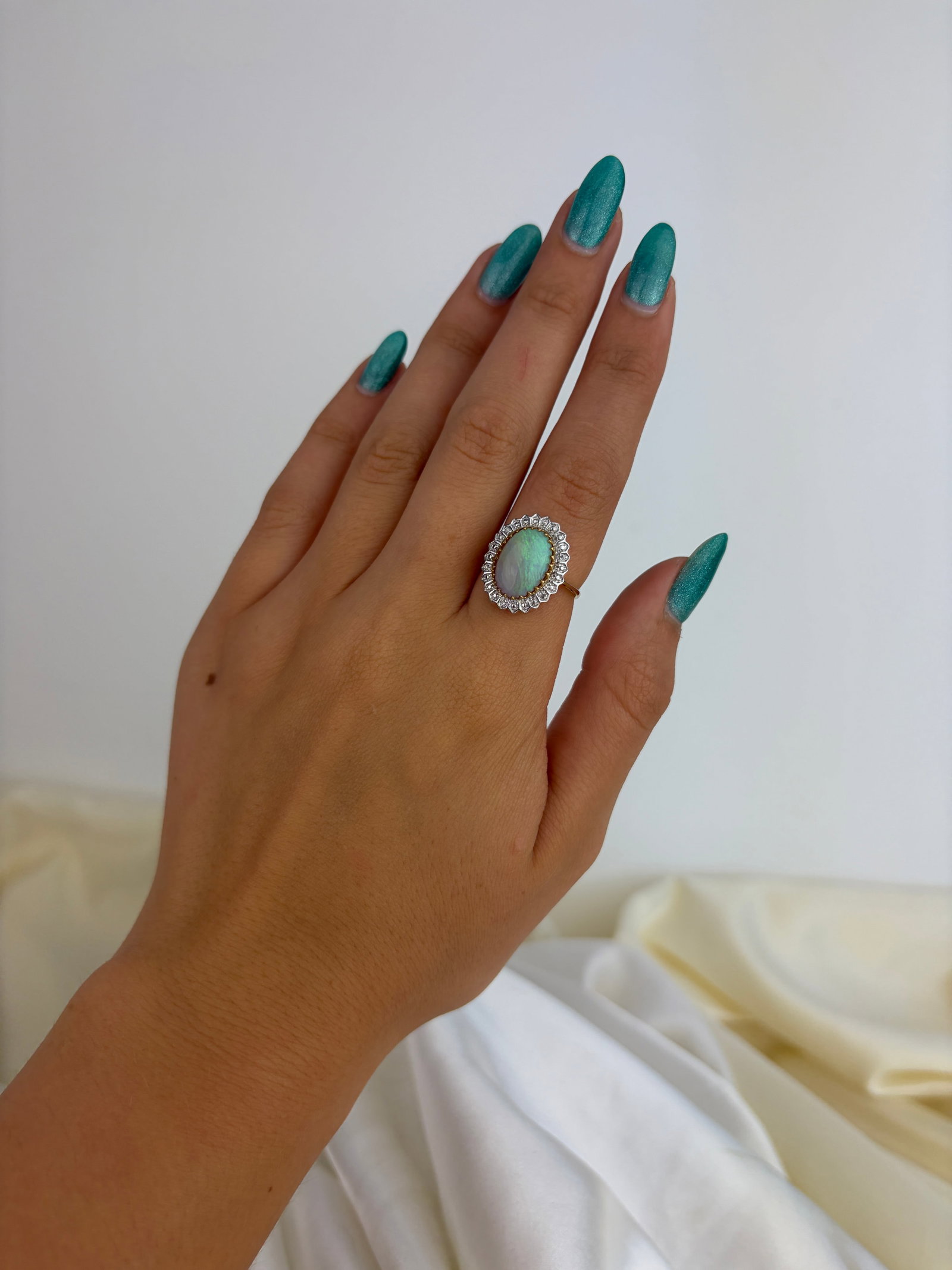 Lovely Large Opal and Diamond Halo Ring in 9ct Yellow Gold - 7