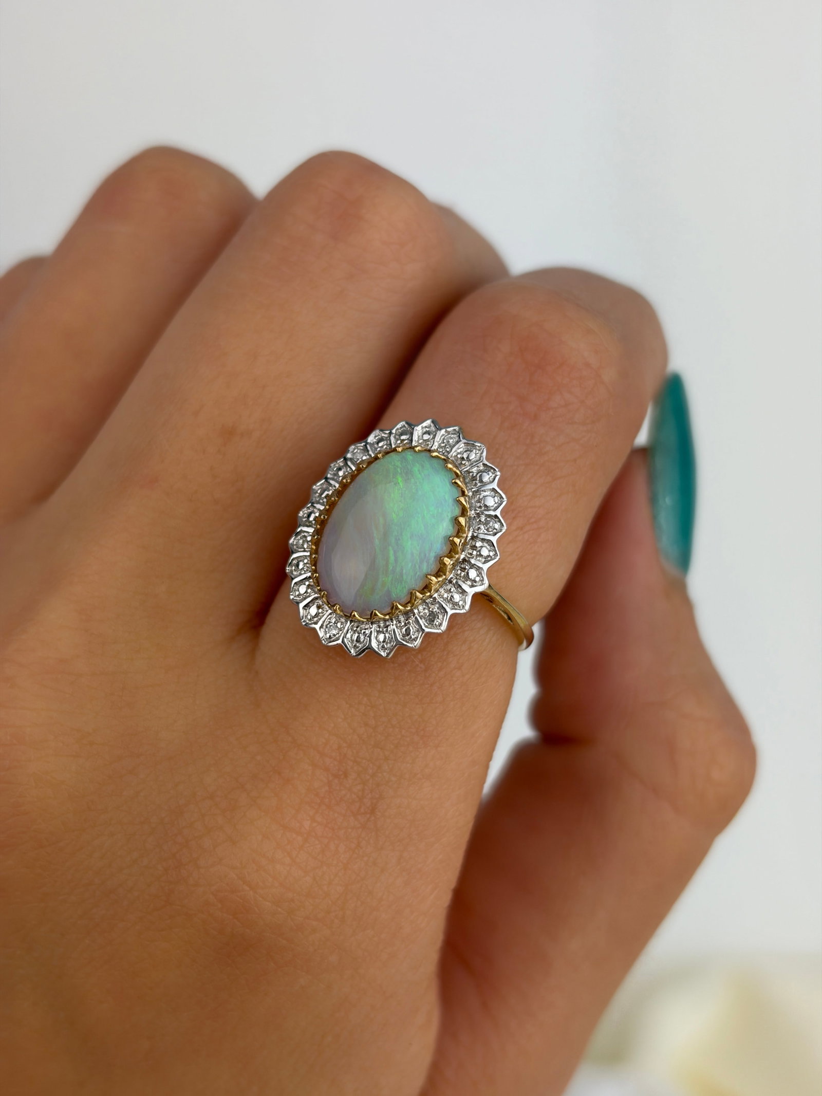 Lovely Large Opal and Diamond Halo Ring in 9ct Yellow Gold - 8