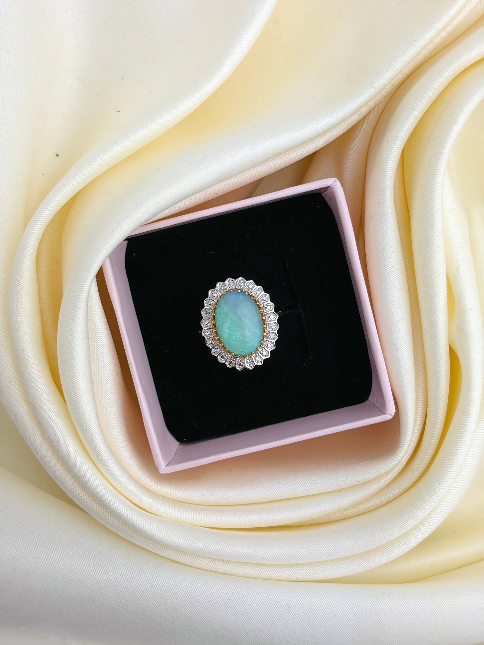 Lovely Large Opal and Diamond Halo Ring in 9ct Yellow Gold - 9