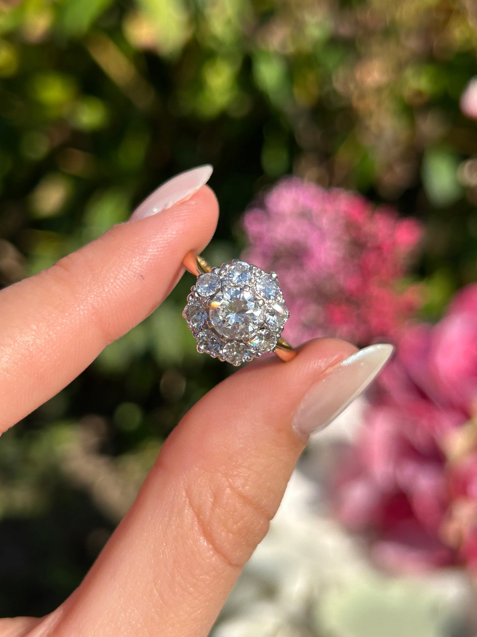 Incredible 18ct Gold and Platinum 2ct Total Diamond Cluster Ring - 11