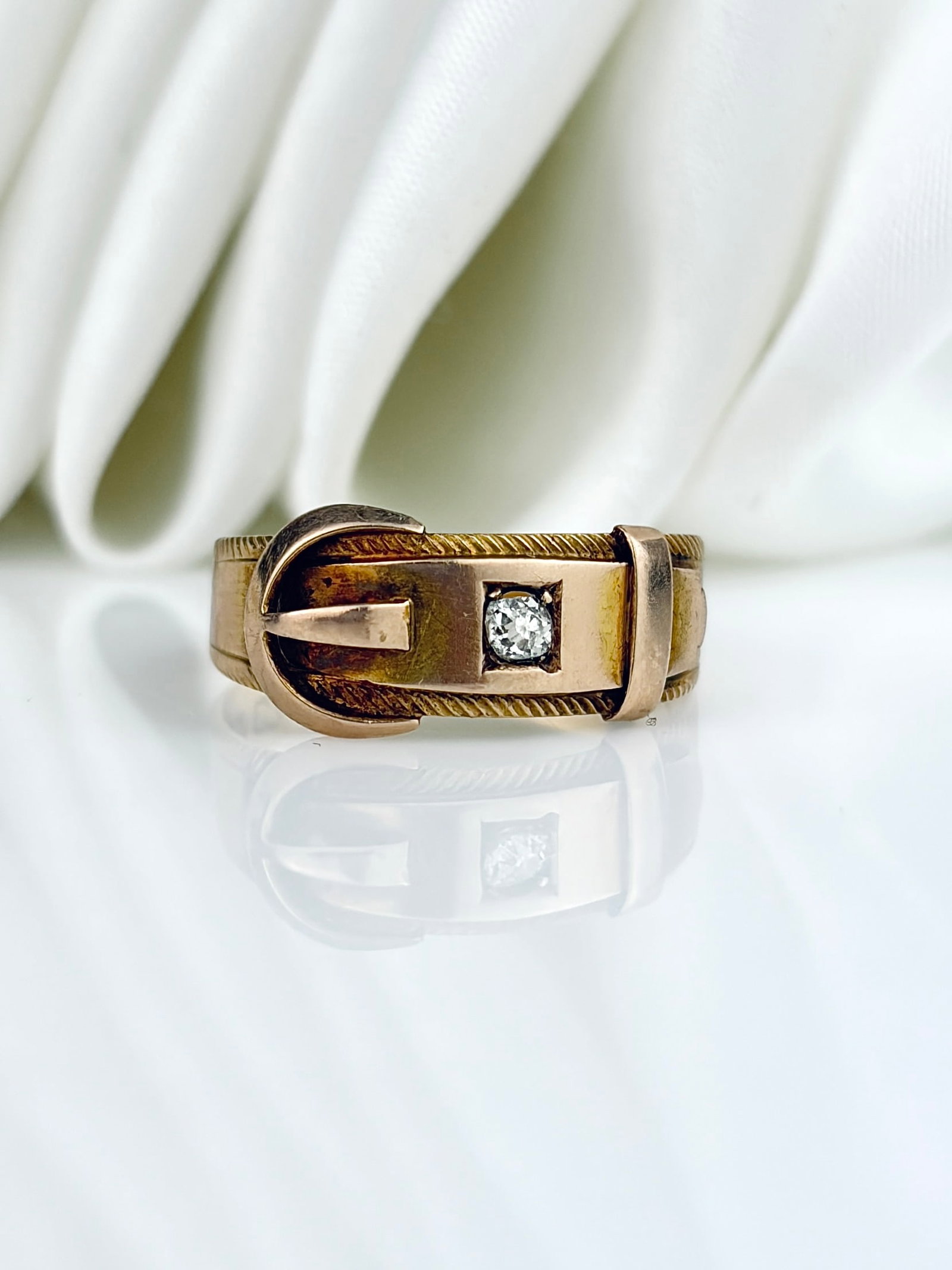 Antique Victorian Era 15ct Yellow Gold Diamond Buckle Band Ring: Antique Victorian Era 15ct Yellow Gold Diamond Buckle Band Ring Amazing ring crafted in c.1881!