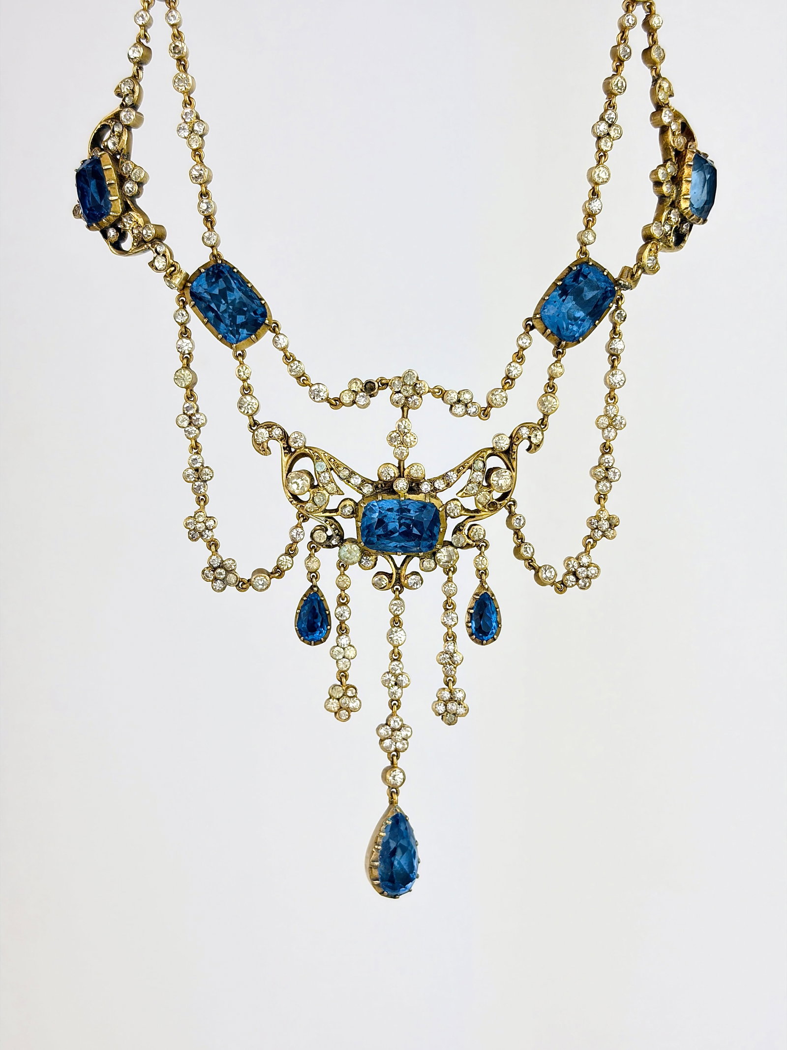 Antique Ornate Blue and White Paste Drop Necklace: Antique Ornate Blue and White Paste Drop Necklace Beautiful design necklace! The clasp is 9ct gold