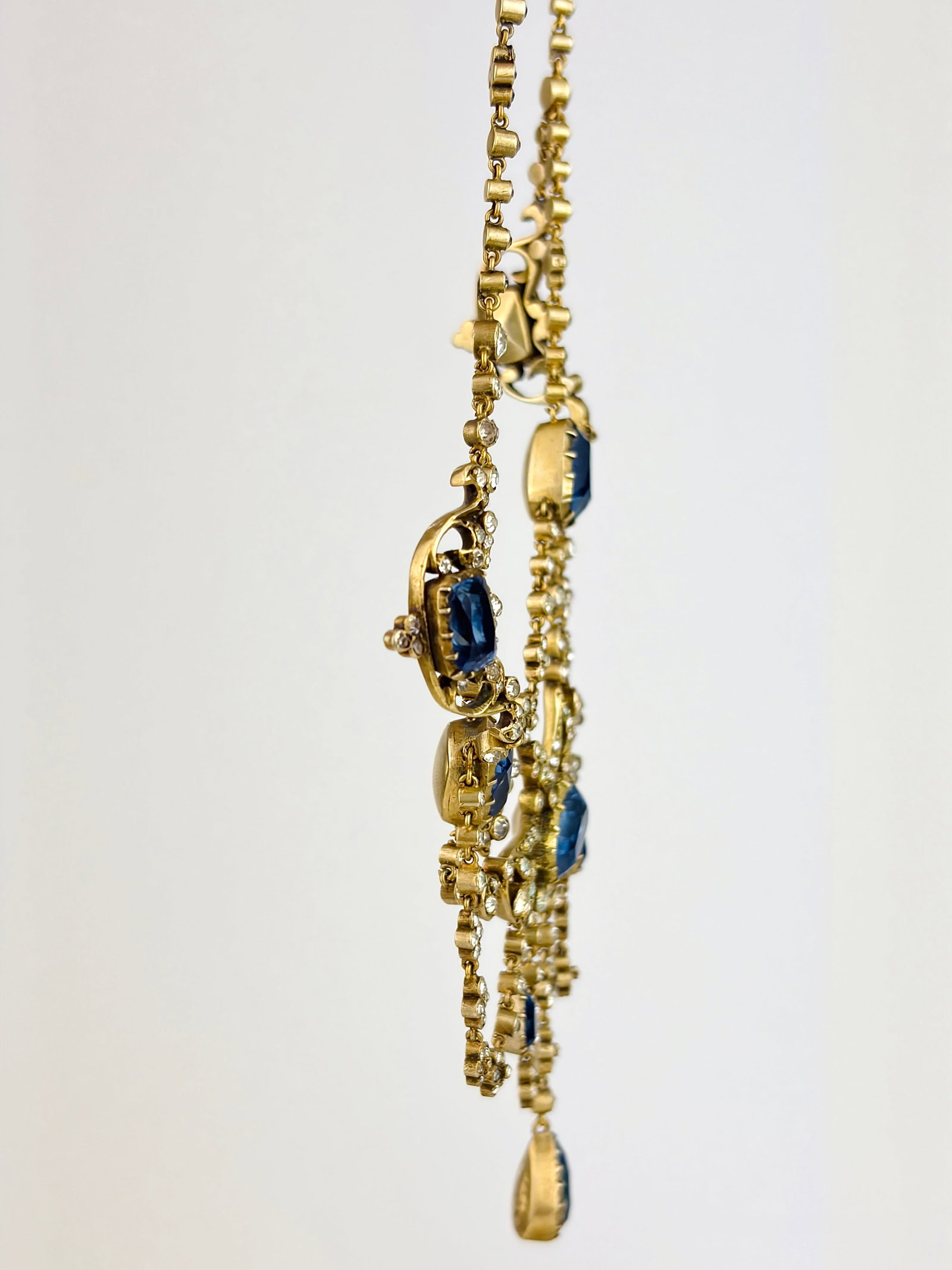 Antique Ornate Blue and White Paste Drop Necklace - 2