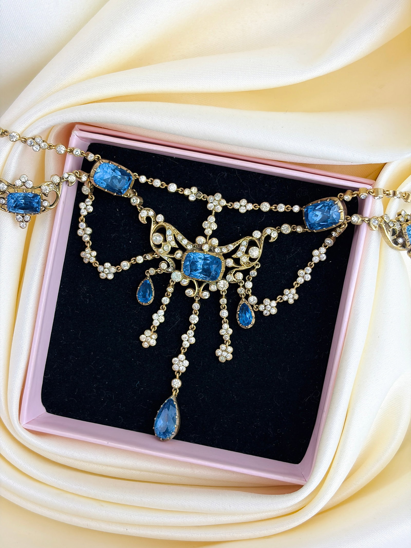 Antique Ornate Blue and White Paste Drop Necklace - 8