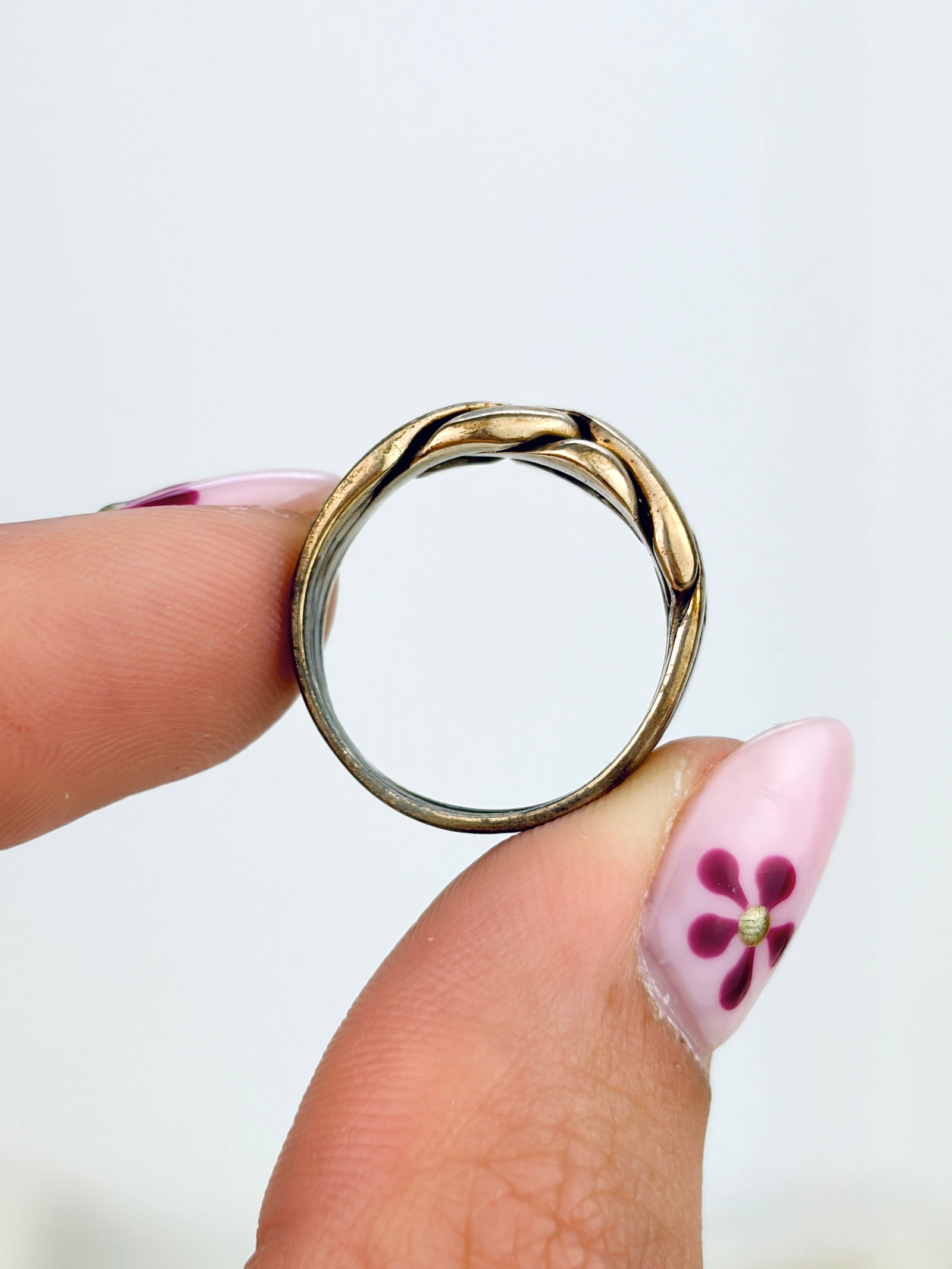 VINTAGE 9CT YELLOW GOLD LOVERS KNOT RING - 7