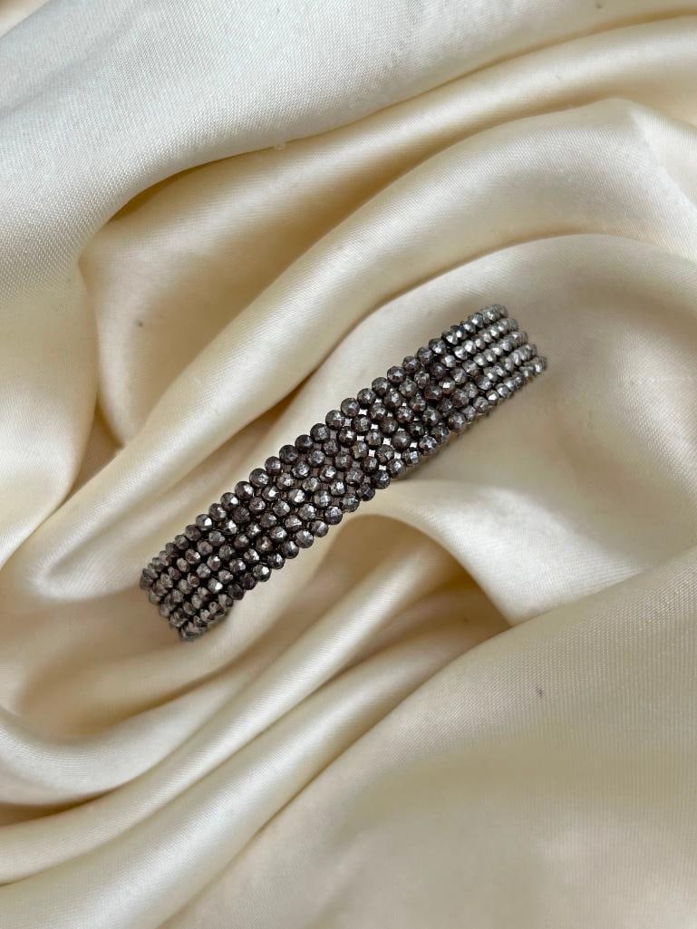 Georgian era cut steel bangle bracelet: Georgian era cut steel bangle bracelet truly charming Measurements: inner diameter 55mm x 50mm width 11mm weight 26.64g Materials: steel