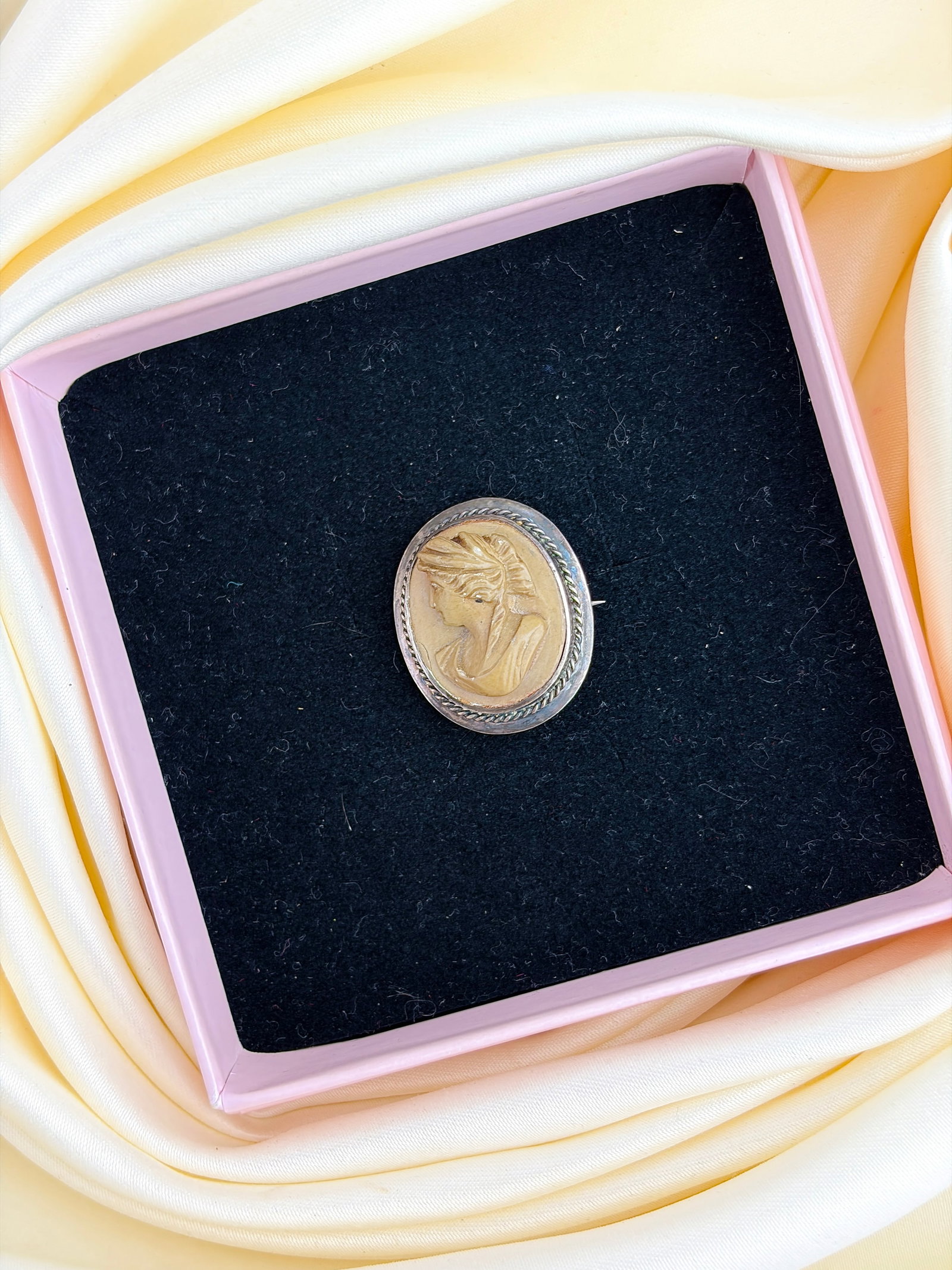 Antique Silver Lava Stone Carved Cameo Brooch/Pendant - 4