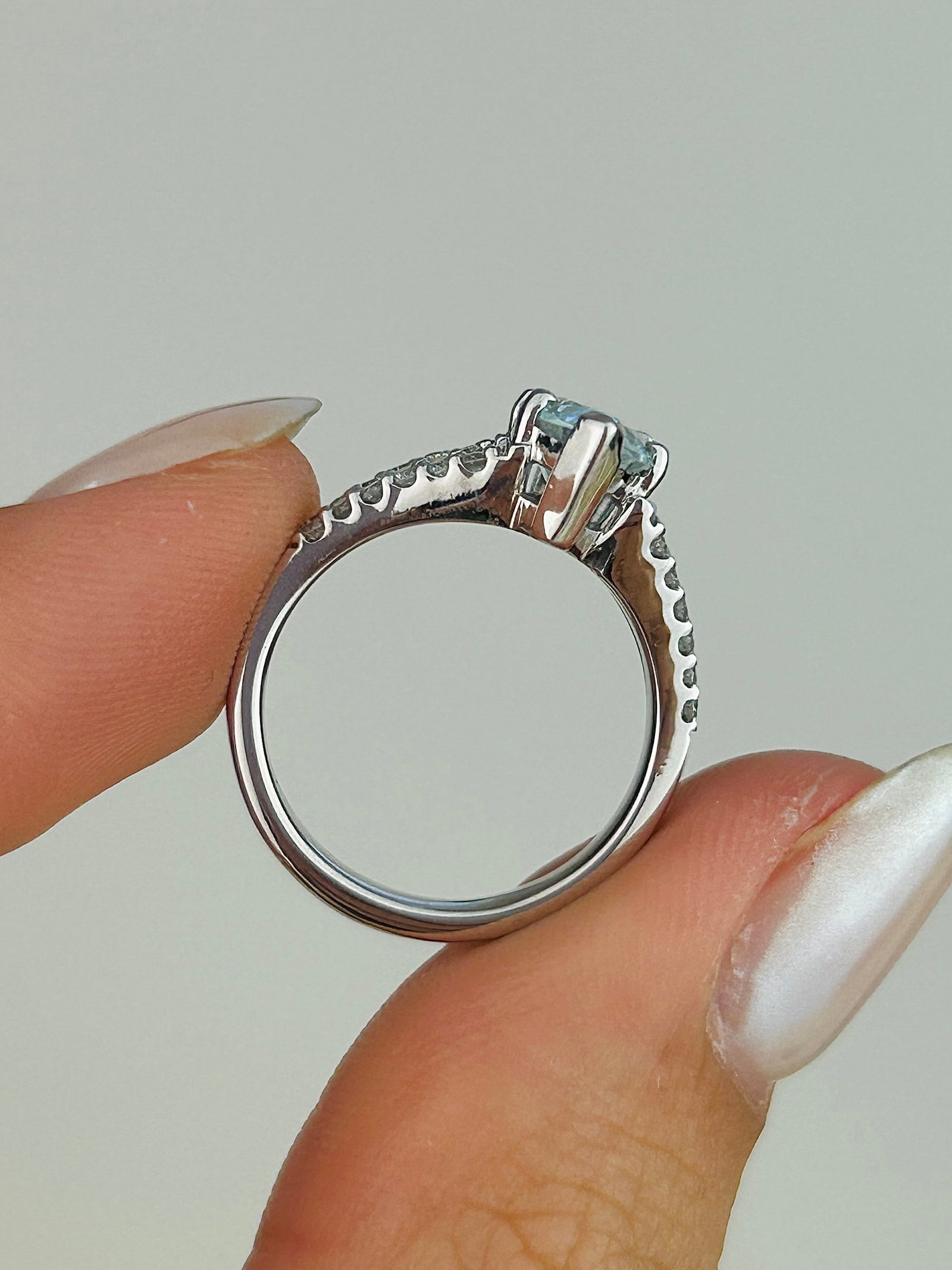 Platinum Marquise Aquamarine and Diamond Shoulder Ring - 7