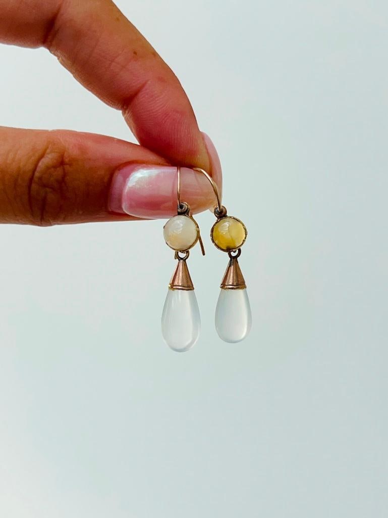 Antique gold moonstone drop earrings in a box - 5