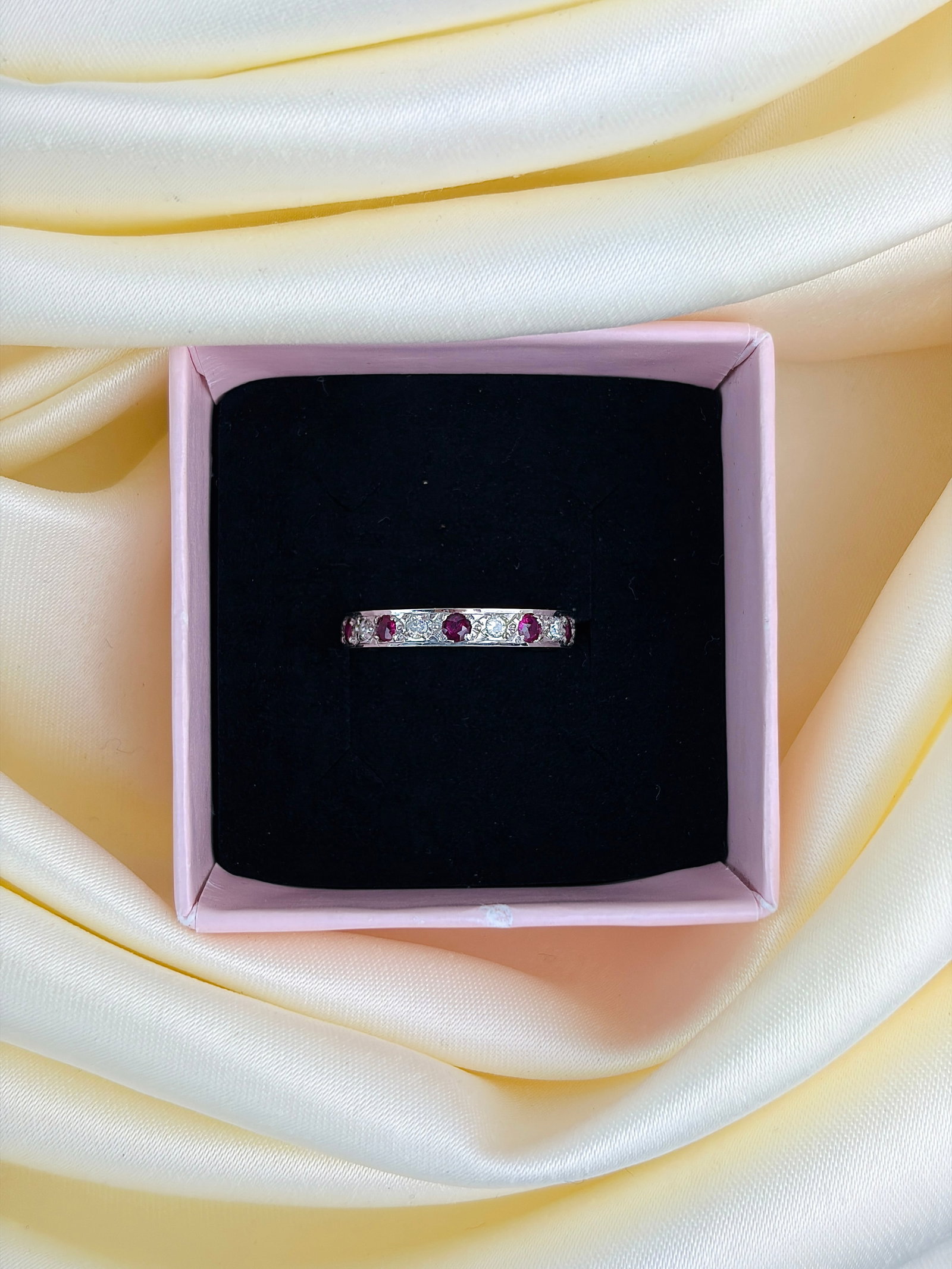 antique 18ct white gold ruby and diamond full eternity band ring - 6