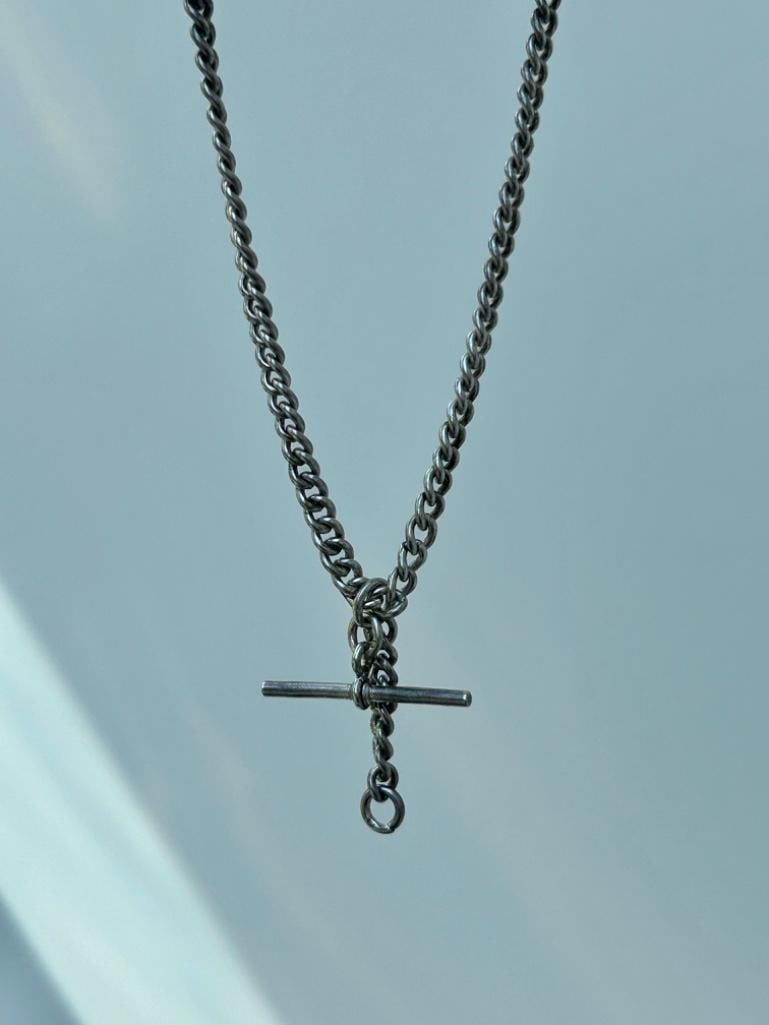 Antique Double Albert Chain with Dog Clips and Tbar: Antique Double Albert Chain with Dog Clips and Tbar lovely t bar chain, perfect to layer with other chains! measurements length 41.5cm width 4mm weight 29.64g</