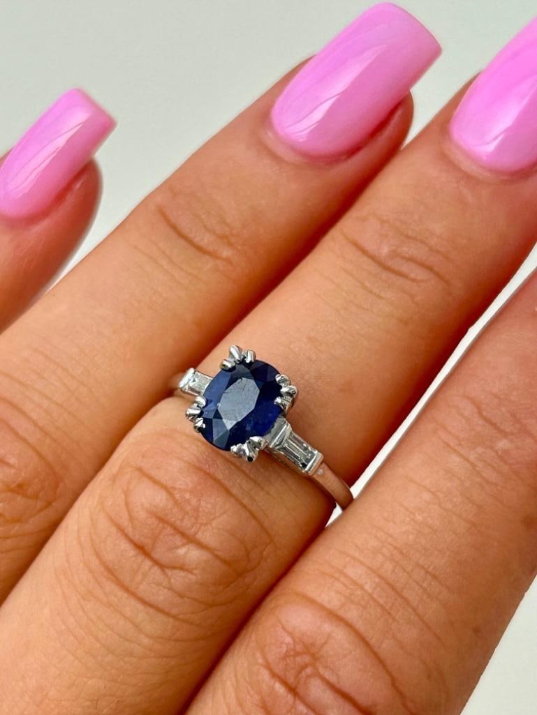 Platinum Sapphire and Diamond Ring - 7