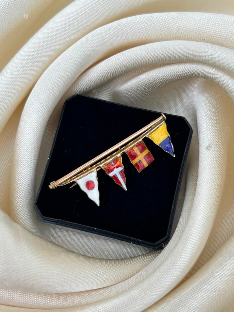 Amazing 9ct Yellow Gold Enamel Multi Flags Brooch - 5