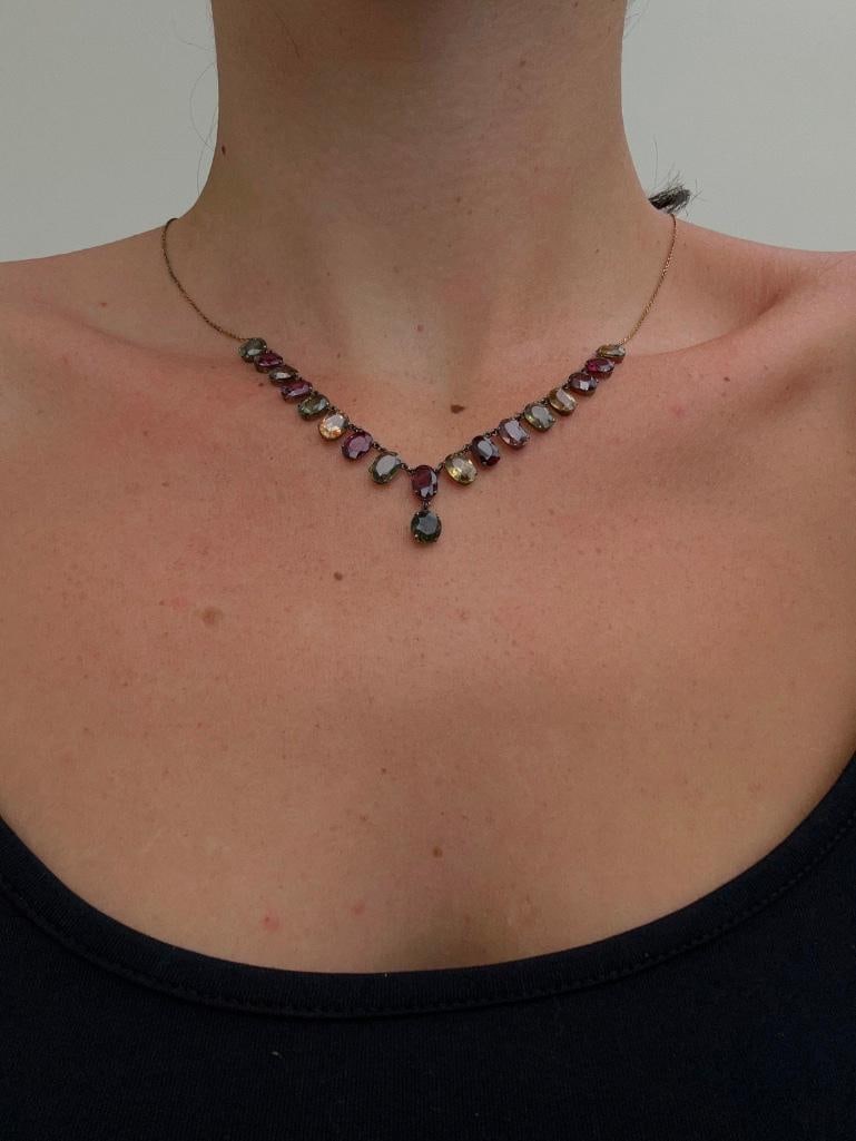 Antique multi gemstone and gold drop necklace - 2