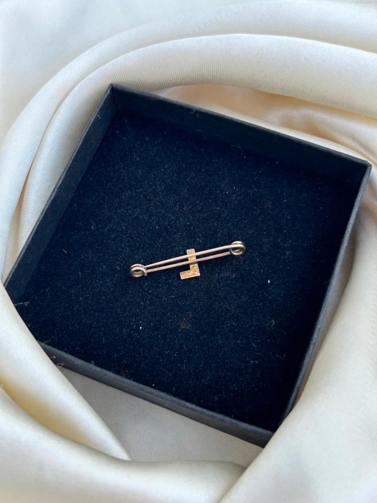 Antique 9ct Gold Pearl L Brooch Safety Pin - 3