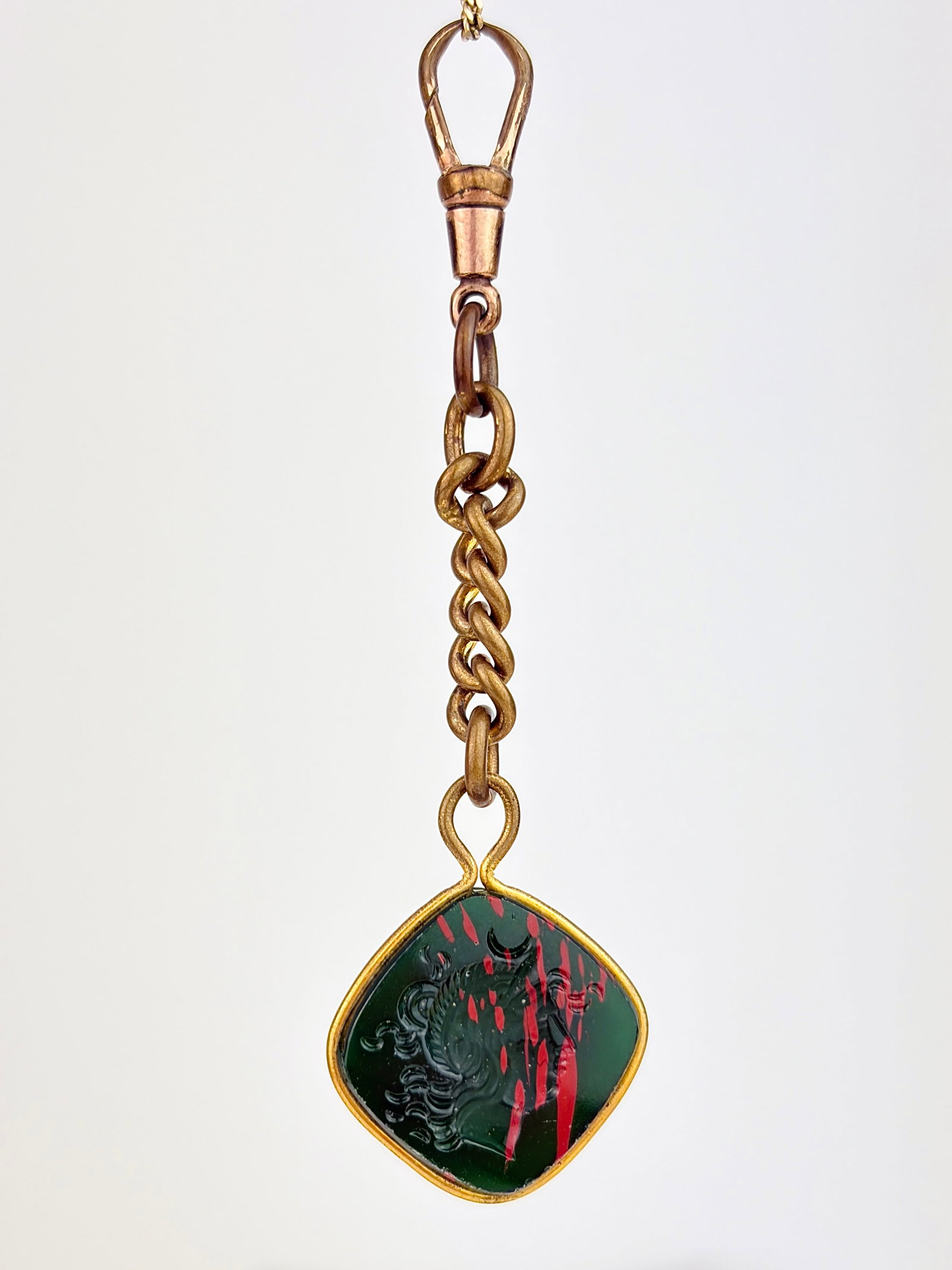 Rolled Gold Bloodstone Carved Intaglio Pendant with Chain Extender and Dogclip (1 of 5)