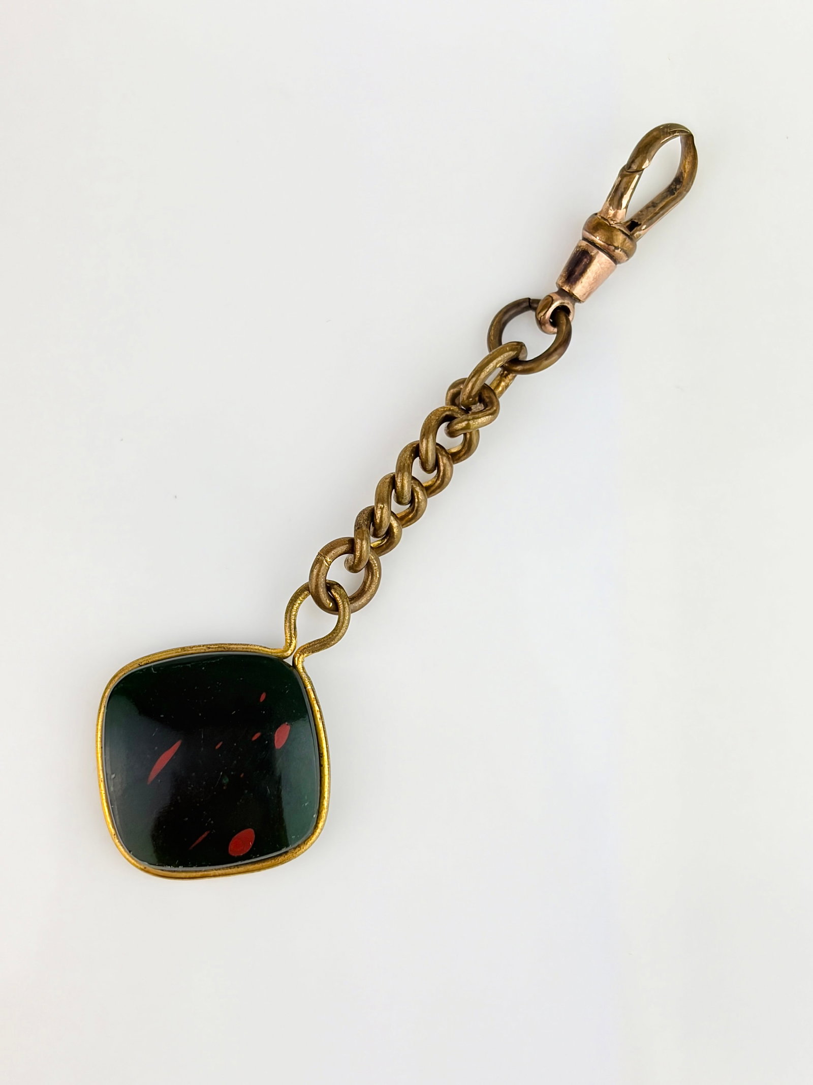 Rolled Gold Bloodstone Carved Intaglio Pendant with Chain Extender and Dogclip - 3