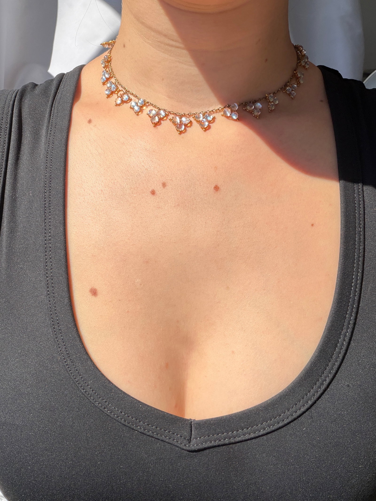 WONDERFUL BOXED ANTIQUE 18CT YELLOW GOLD MOONSTONE CLUSTER FRINGE NECKLACE - 5