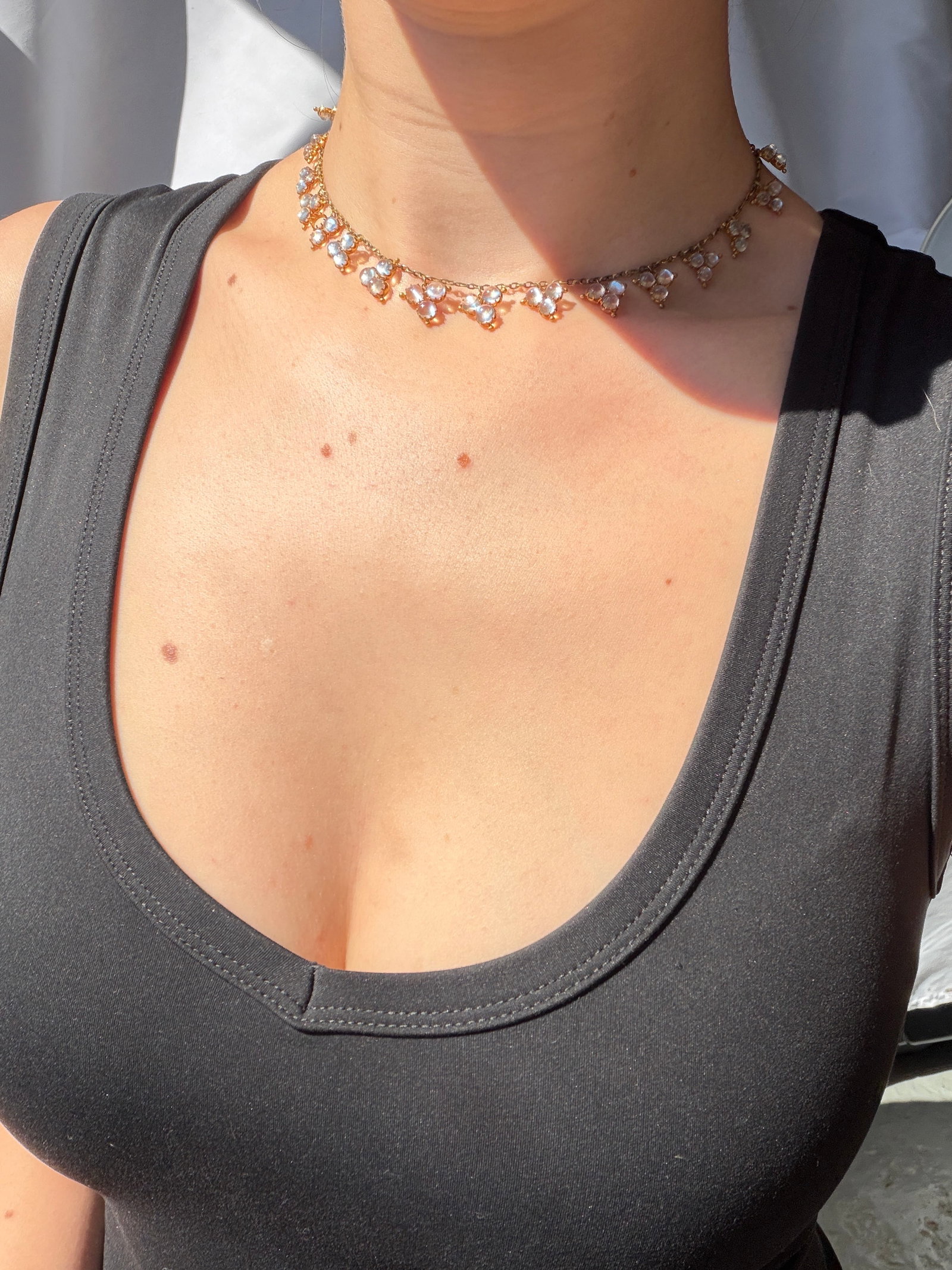 WONDERFUL BOXED ANTIQUE 18CT YELLOW GOLD MOONSTONE CLUSTER FRINGE NECKLACE - 6