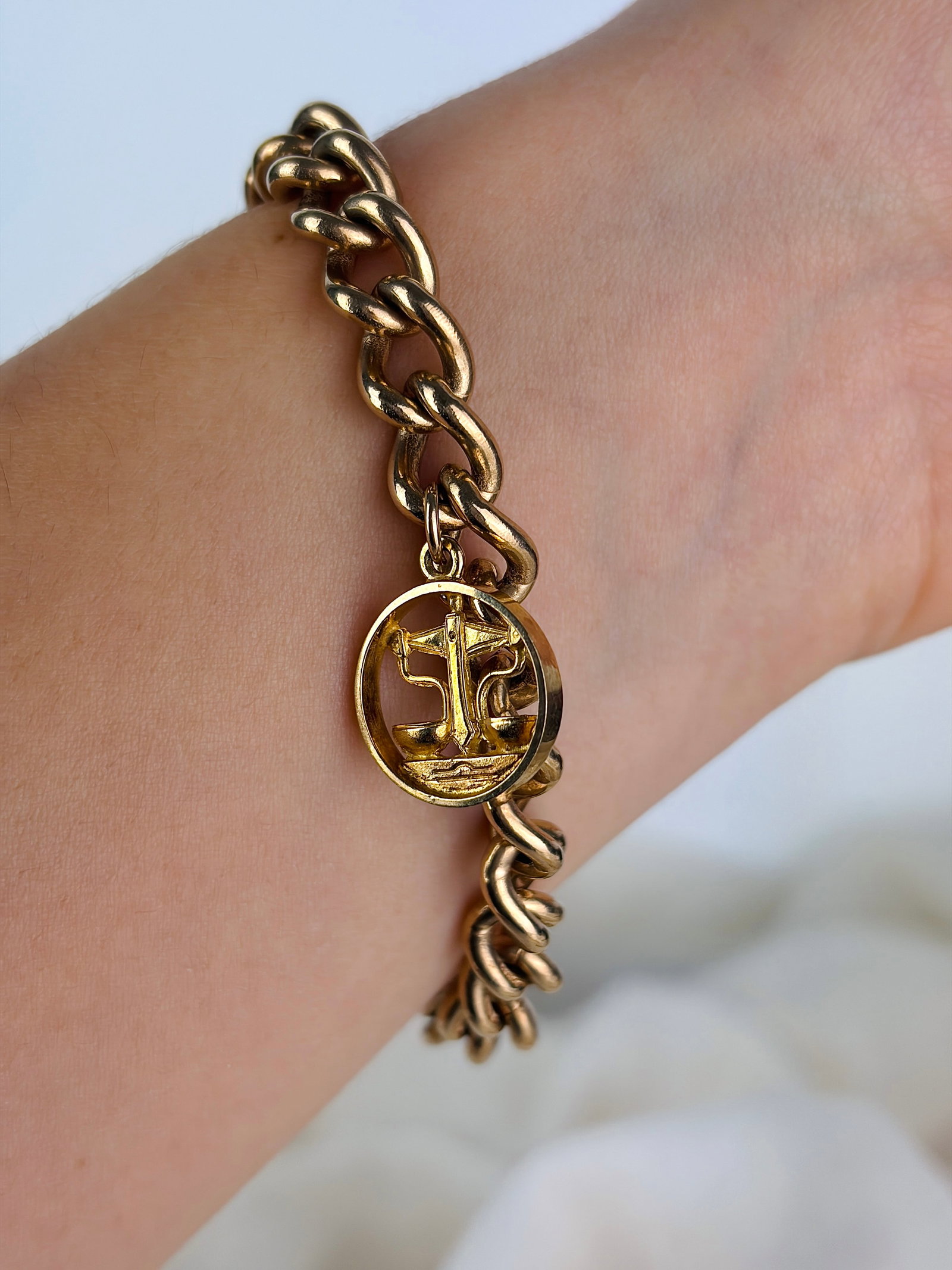 heavy vintage 9ct yellow gold curb link bracelet with heart padlock and charm - 8