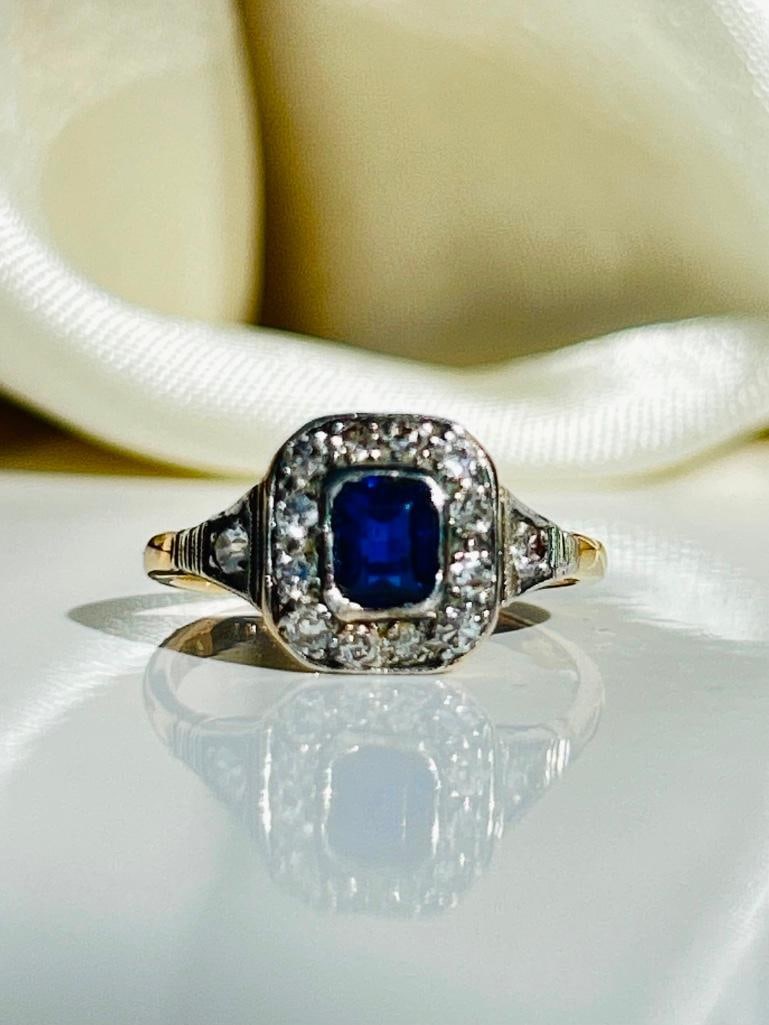 *Edwardian Sapphire and Diamond 18 Carat Gold Cluster Ring - 11