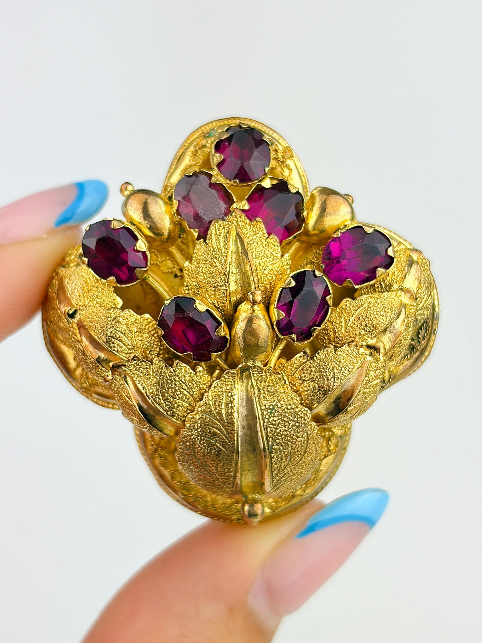 Large Antique Gilt Metal Paste Brooch: Large Antique Gilt Metal Paste Brooch Amazing leaf details!