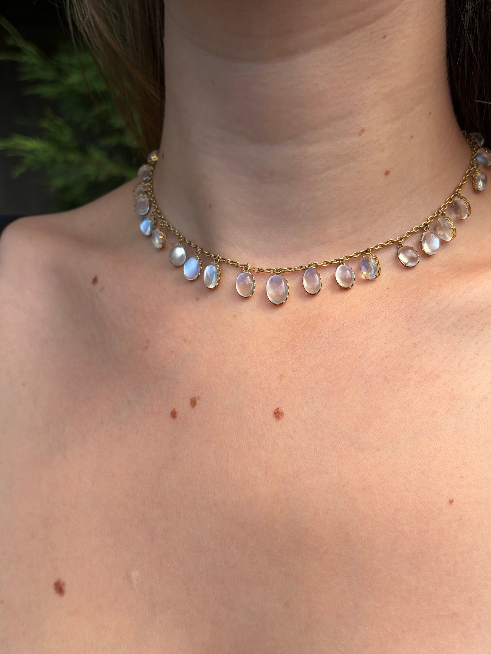 Antique Blue Moonstone Drops Necklace In 9ct Yellow Gold - 2