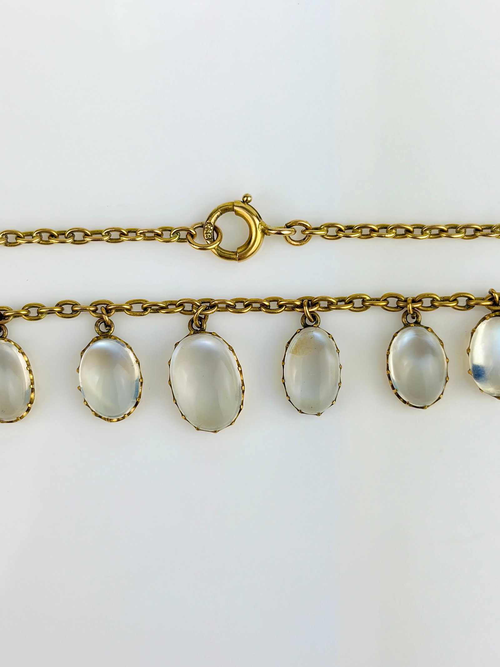 Antique Blue Moonstone Drops Necklace In 9ct Yellow Gold - 5