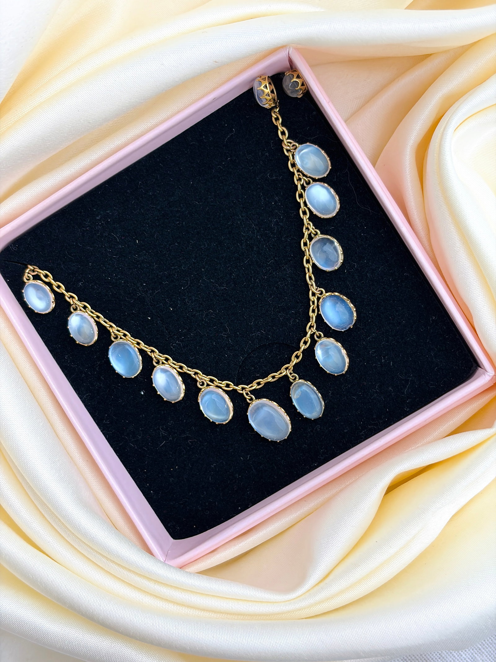 Antique Blue Moonstone Drops Necklace In 9ct Yellow Gold - 7