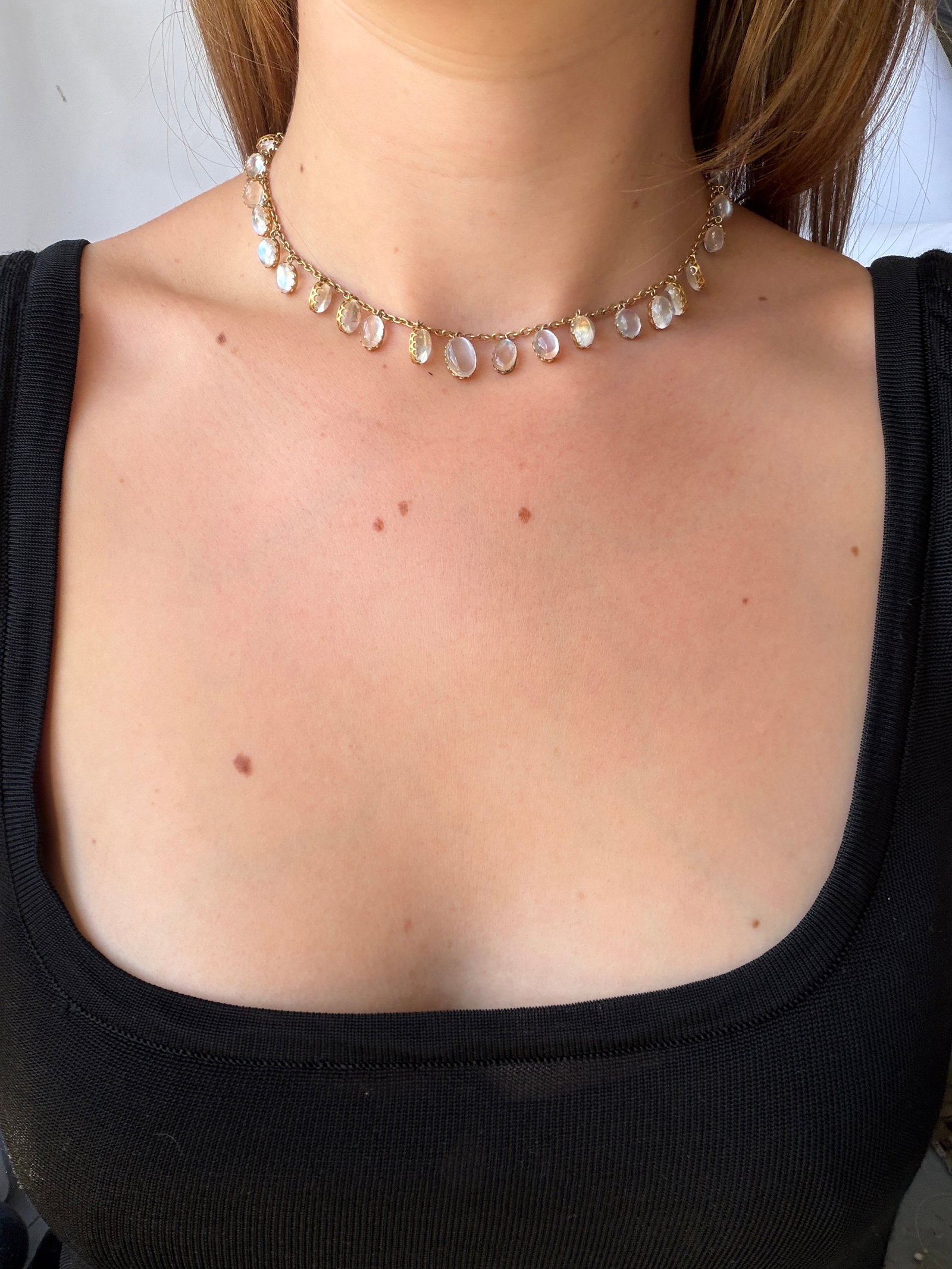 Antique Blue Moonstone Drops Necklace In 9ct Yellow Gold - 8